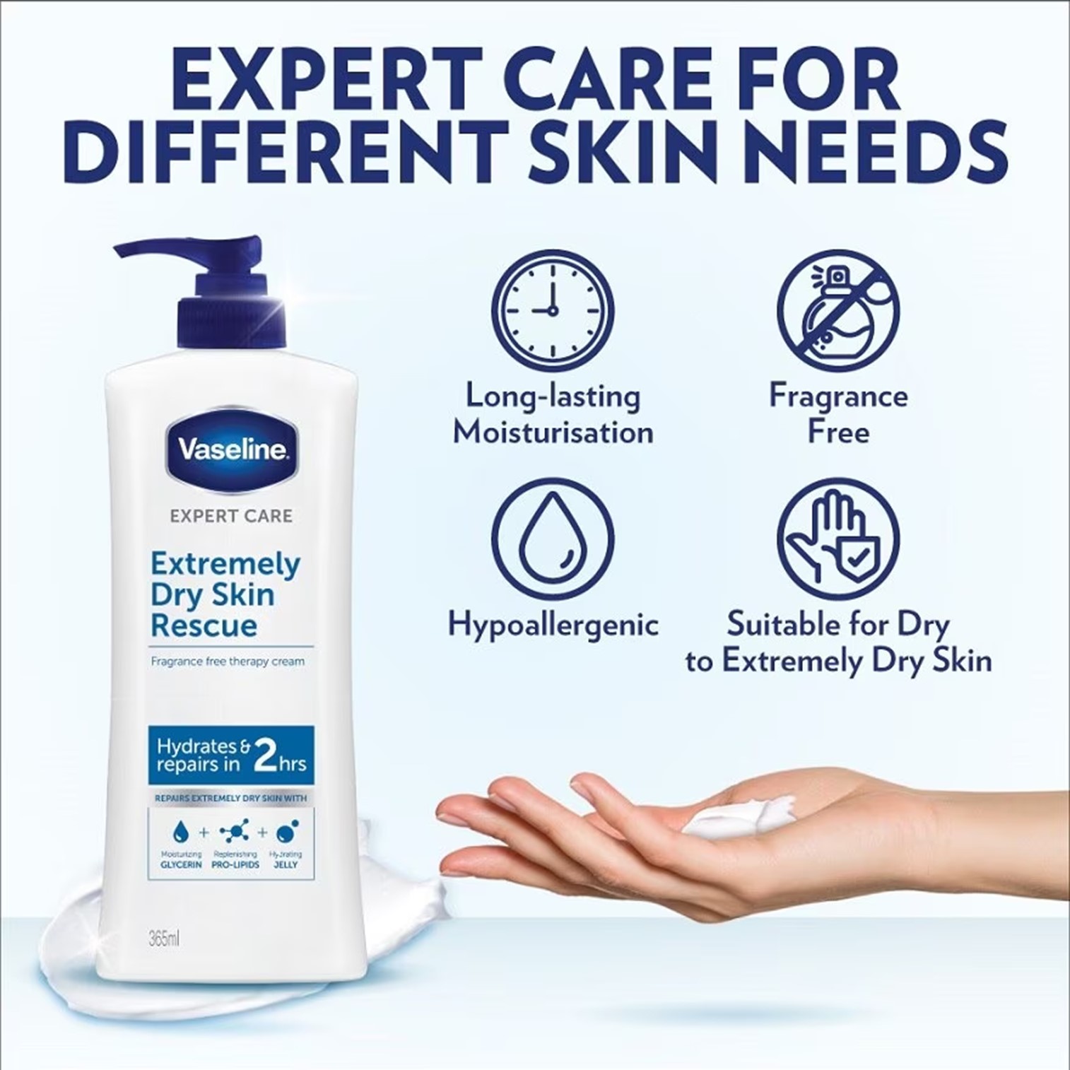 VASELINE Expert Care Extremely Dry Skin Rescue 365ml ผลิตภัณฑ์บำรุงผิวกายสูตรสำหรับผิวแห้งมากสินค้านำเข้าจากออสเตรเลียรับประกันของแท้พร้อมส่ง