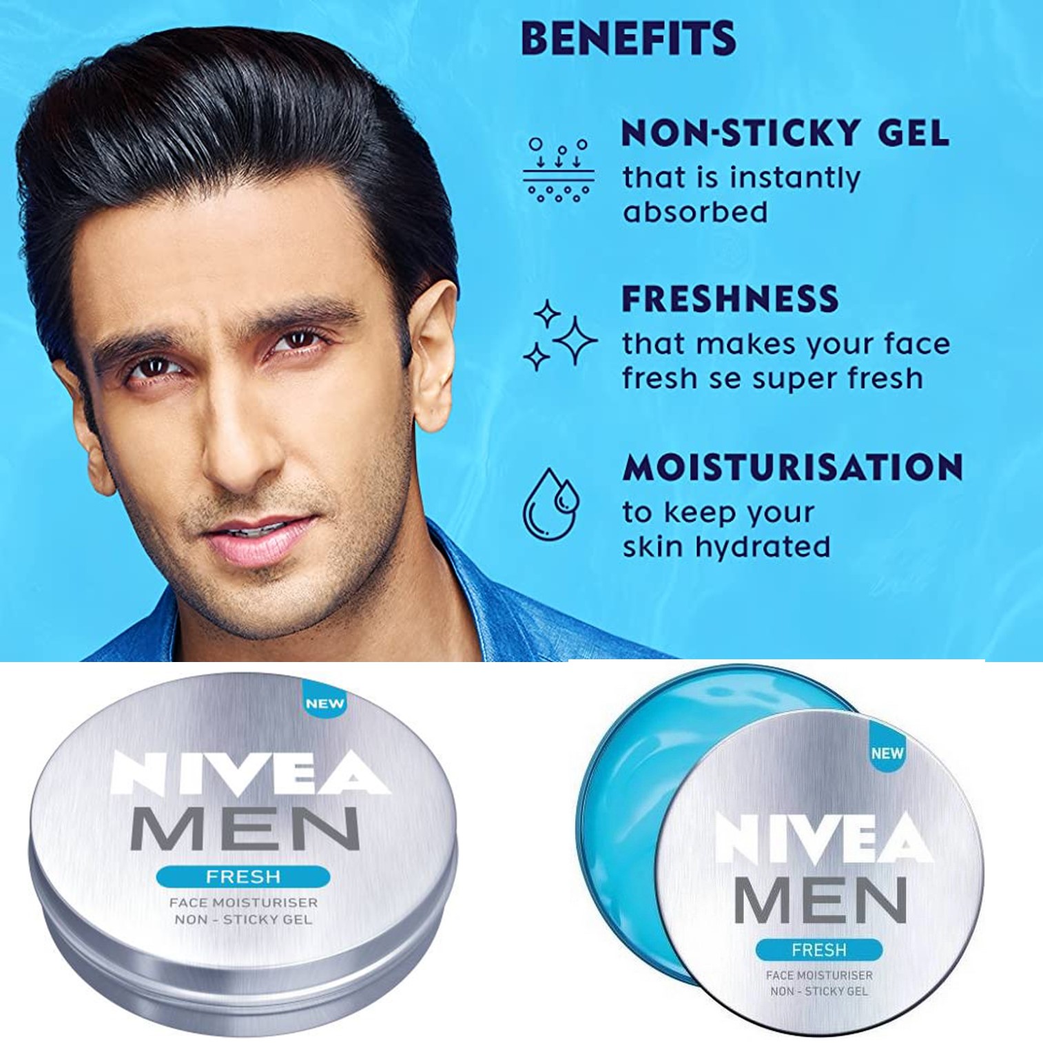 Nivea Men Fresh Face Moisturizer Gel 75ml ครีมเจลมอยซ์เจอร์ไรเซอร์สูตรพิเศษปลุกความสดชื่นให้ผิวหน้าสำหรับผู้ชาย