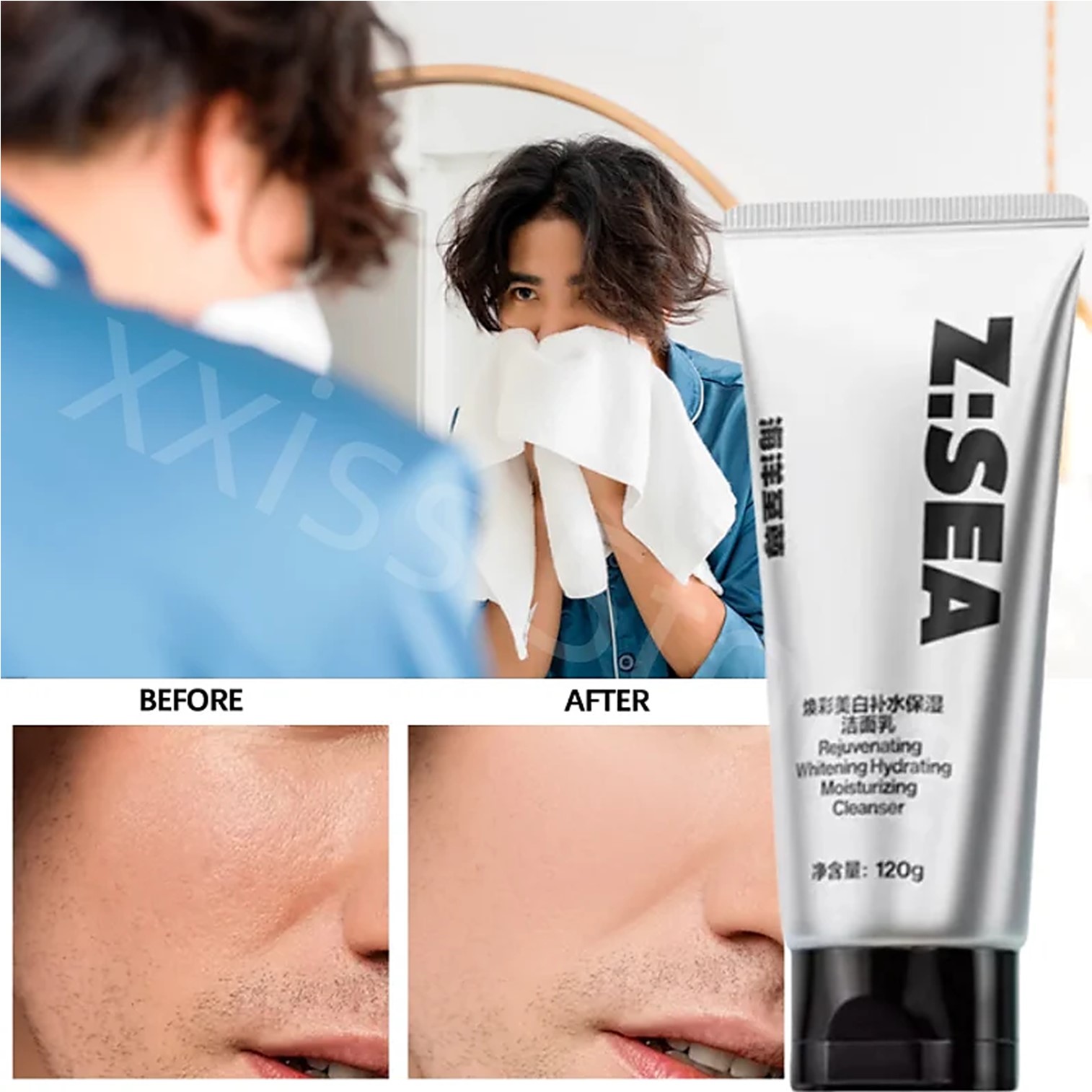 Z:SEA Men's Rejuvenating Whitening Hydrating Moisturizing Cleanser 120g คลีนซิ่งโฟมทำความสะอาดผิวหน้าสูตรพิเศษสำหรับผู้ชายสินค้านำเข้าจากต่างประเทศพร้อมส่ง