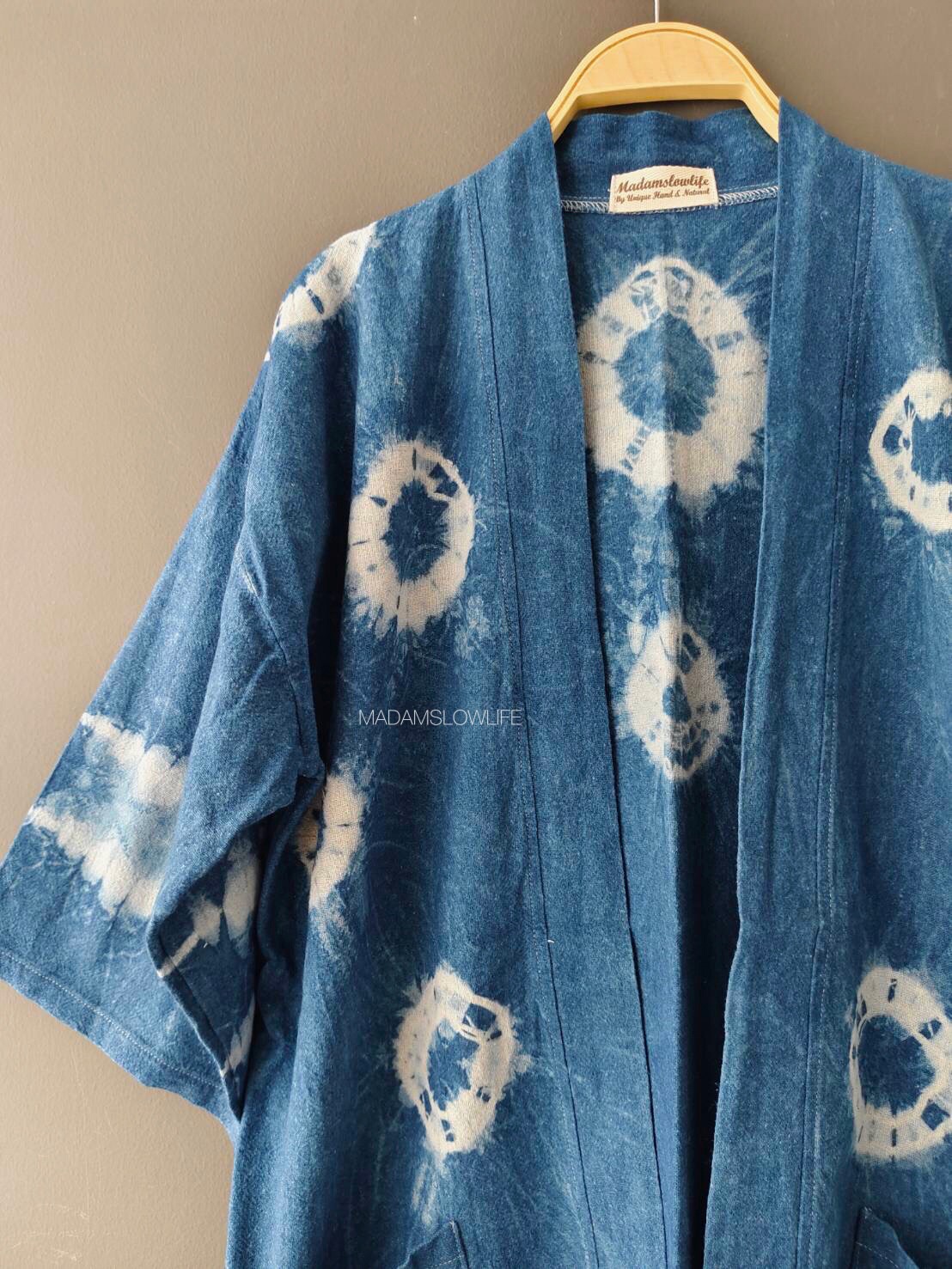 เสื้อคลุมตัวยาว เนื้อผ้าคอตตอนย้อมครามธรรมชาติ Size: F
