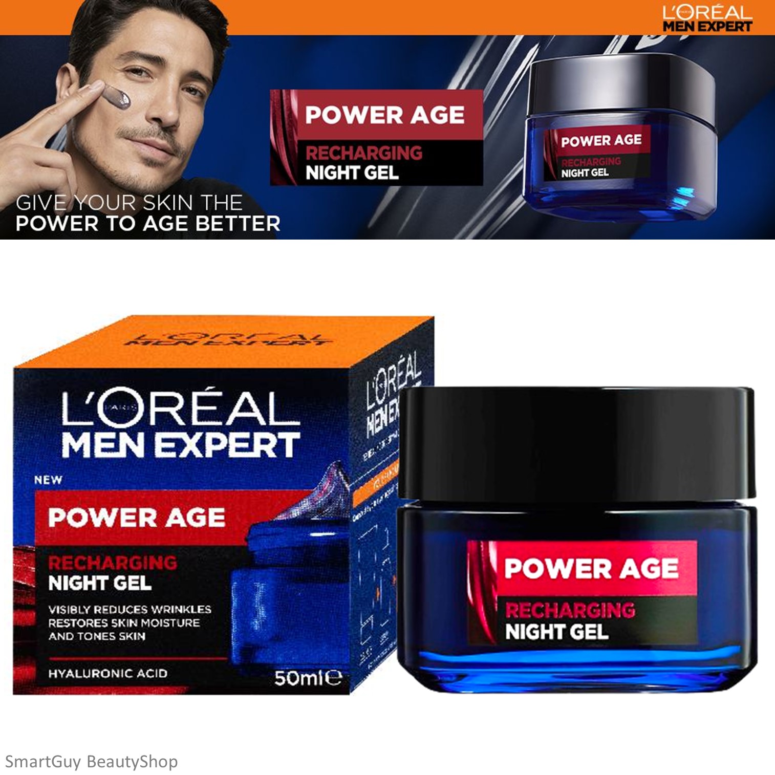 L'Oréal Men Expert Power Age Recharging Night Gel 50ml ผลิตภัณฑ์บำรุงผิวหน้าผู้ชายตอนกลางคืนสูตรพิเศษสินค้านำเข้าจากออสเตรเลียของแท้พร้อมส่ง