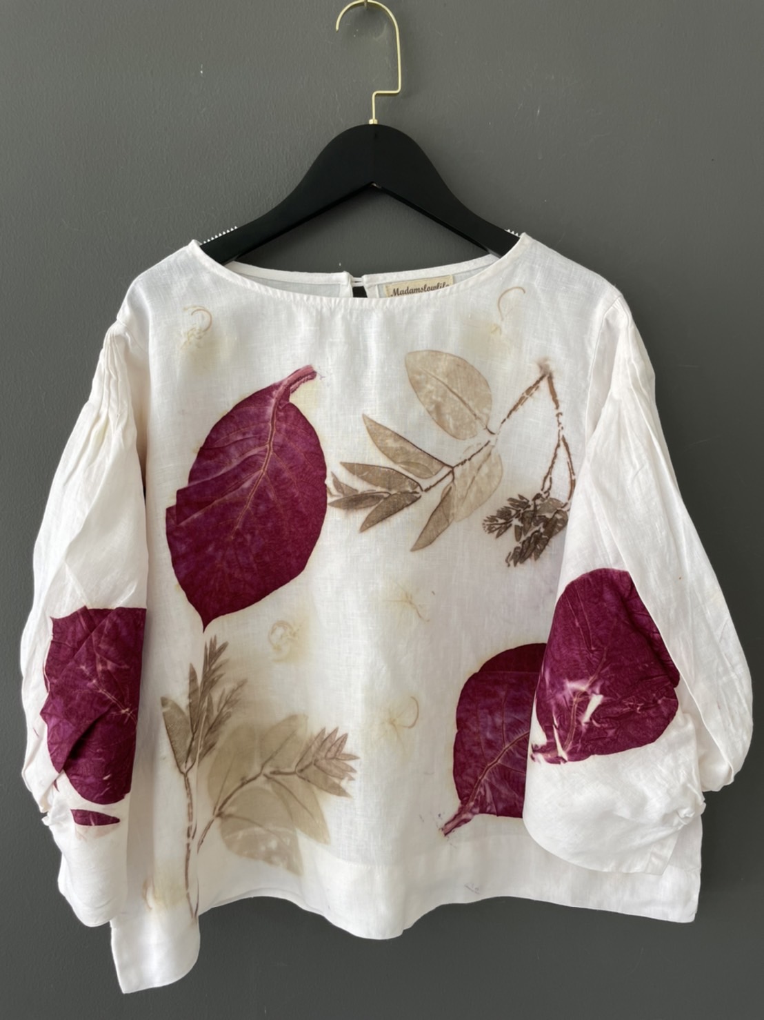 เสื้อคอกลม พิมพ์ใบไม้ธรรมชาติ ผ้าลินินแท้ Unique Eco Print Blouse
