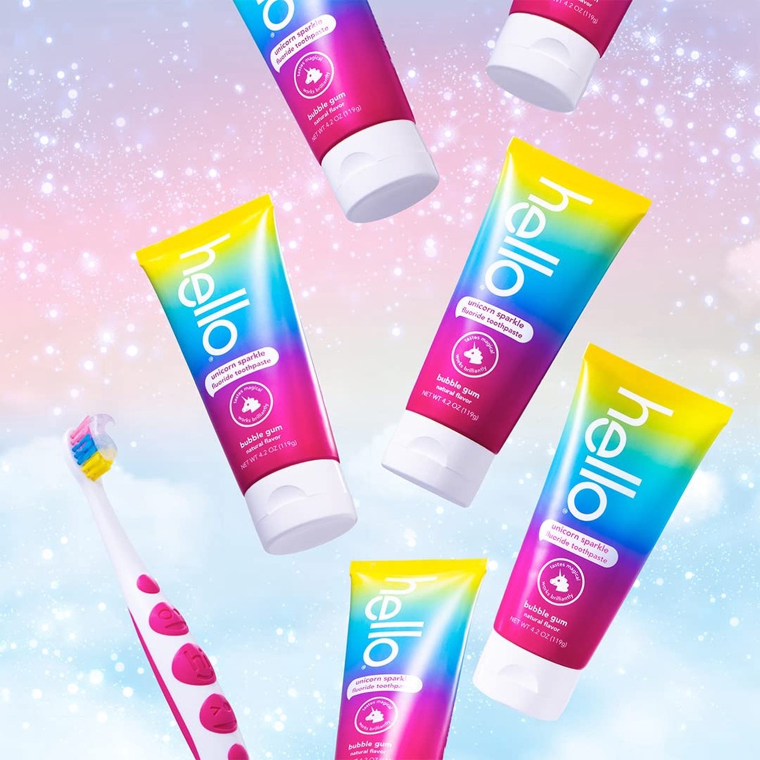 Hello Kids Unicorn Sparkle Fluoride Toothpaste with Natural Bubble Gum Flavor 119g ยาสีฟันสูตรพิเศษสำหรับเด็กสินค้านำเข้าจากออสเตรเลียของแท้พร้อมส่ง