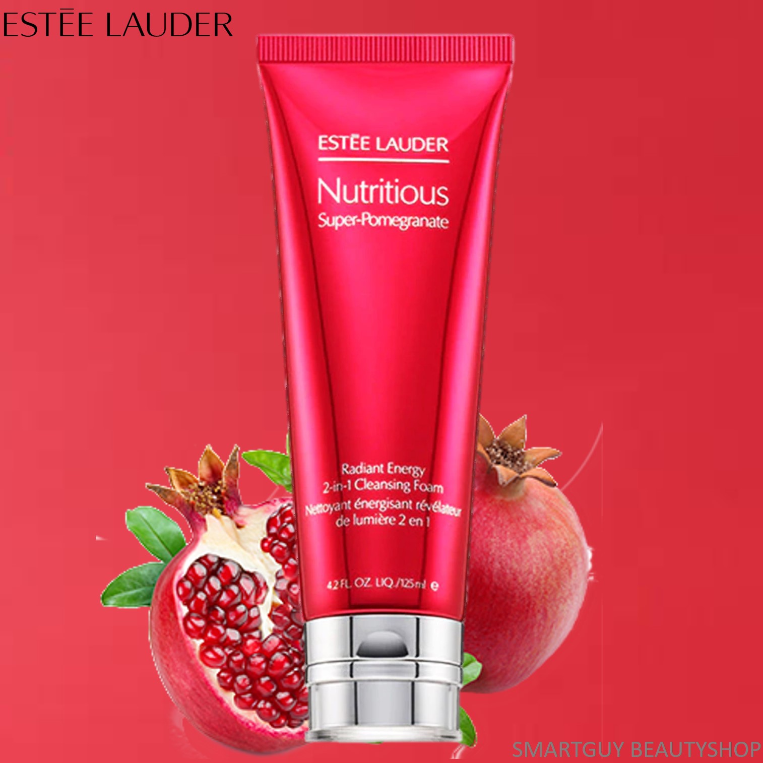 Estee Lauder Nutritious Super Pomegranate Radiant Energy 2-in-1 Cleansing Foam 125ml ผลิตภัณฑ์ทำความสะอาดผิวหน้าสูตรพรีเมี่ยมจากสารสกัดผลทับทิมเข้มข้น