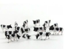 วัว สีขาว-ดำ คละแบบ (สเกล 1:87) / 10 ตัว