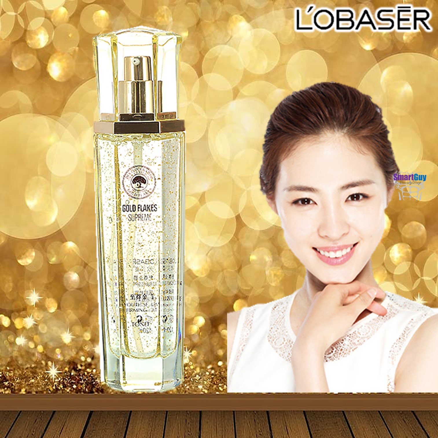 L’OBASER Gold Flakes Supreme Honey Moisturizing Resilience Toner 120ml. โทนเนอร์สูตรมอยซ์เจอร์ไรเซอร์เข้มข้นพิเศษผสมทองคำบริสุทธิ์ปรับผิวหน้ากระจ่างใสตึงกระชับ