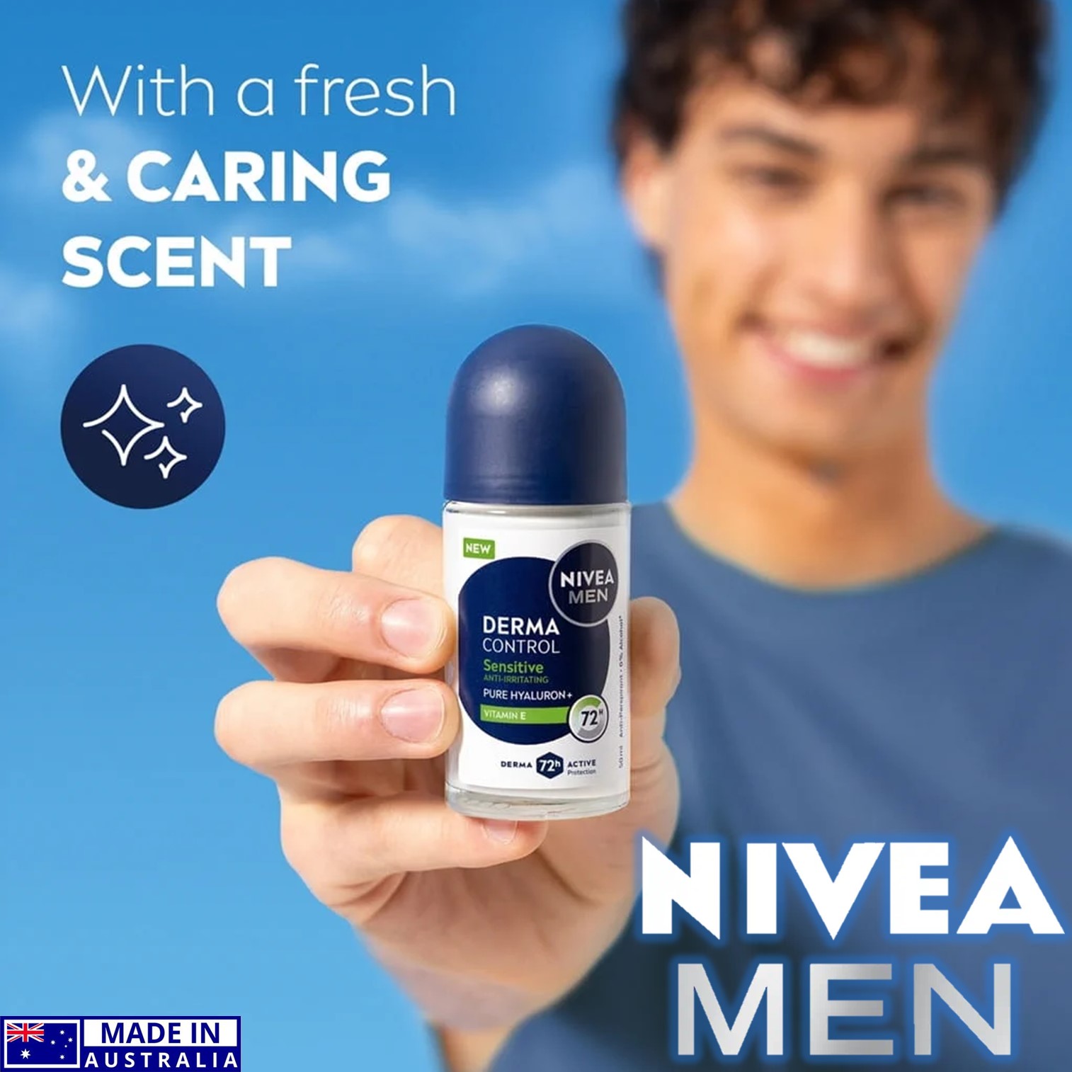 NIVEA MEN DERMA CONTROL Sensitive Anti-Perspirant Roll On 50ml ลูกกลิ้งระงับกลิ่นใต้วงแขนผู้ชายสูตรอ่อนโยนพิเศษสำหรับผิวแพ้ง่ายสินค้านำเข้าจากออสเตรเลียของแท้พร้อมส่ง