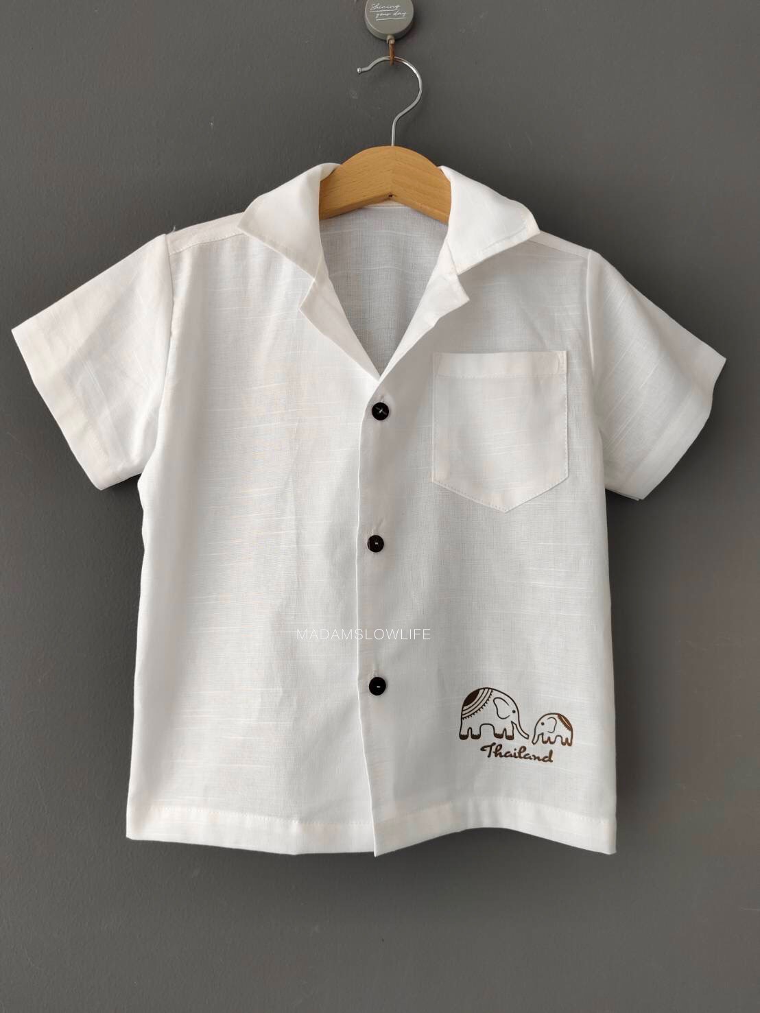 เสื้อฮาวายเด็ก พิมพ์ลายช้าง Size 100,110,120,130,140,150,160