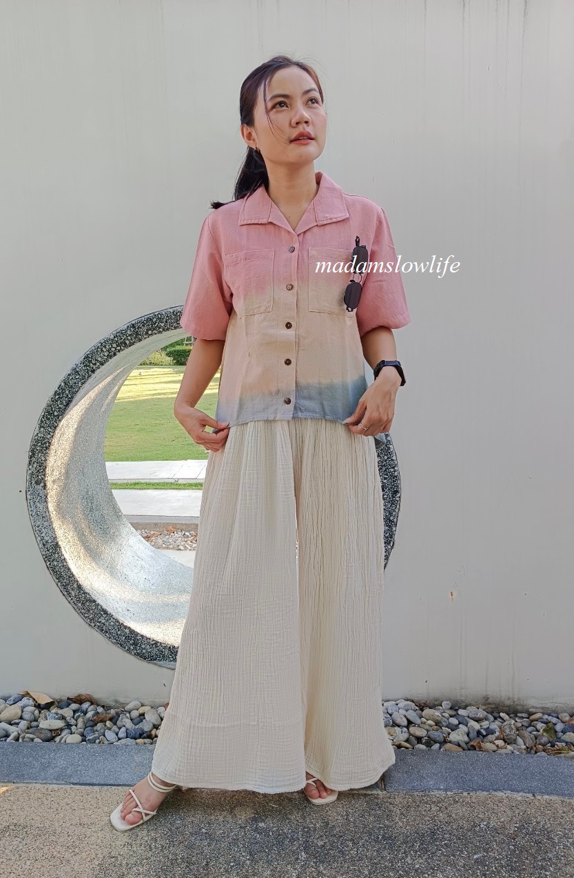 เสื้อเชิ๊ตมัดย้อมทูโทนผ้าทอมือ XS,S,M,L,
