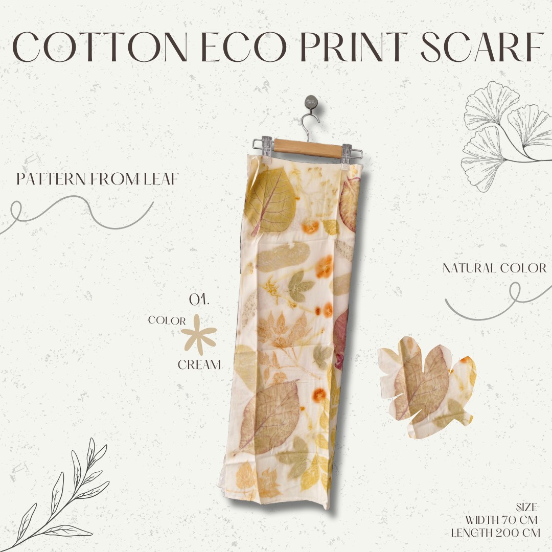 ผ้าพันคอ cotton Eco print ขนาด กว้าง 70 cm × ยาว 200 cm