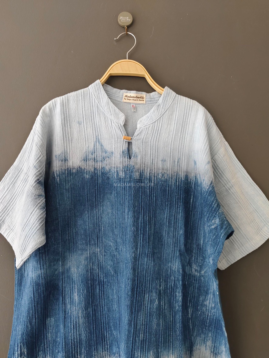 เสื้อคอจีนผู้ชาย มัดย้อมคราม Size : 44" 46" 48"