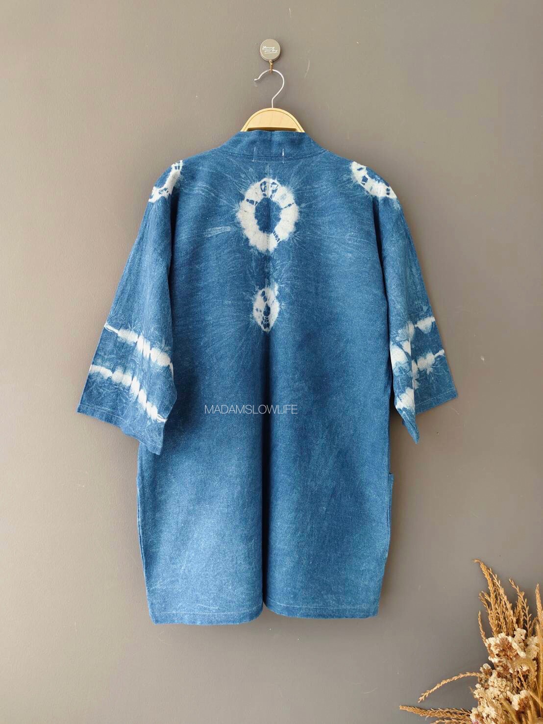เสื้อคลุมตัวยาว เนื้อผ้าคอตตอนย้อมครามธรรมชาติ Size: F