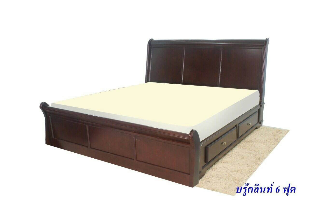 *พร้อมส่ง* เตียงไม้ยางพารา ขนาด 6 ฟุต มีลิ้นชักใต้เตียง รุ่น Blooklin