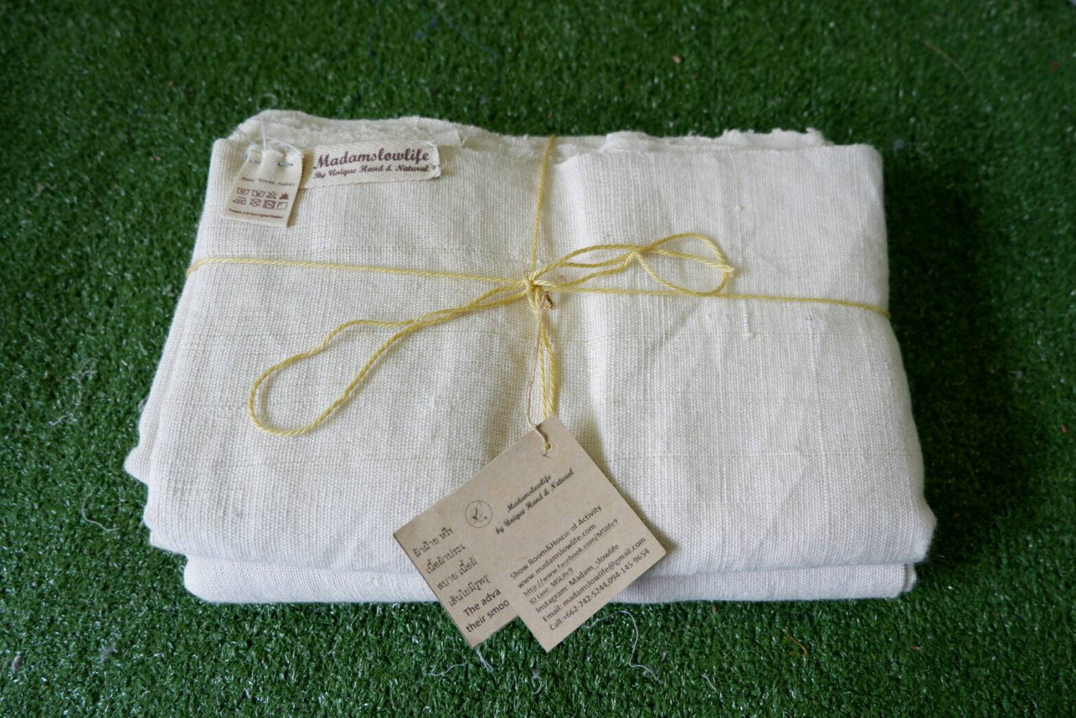 ผ้าฝ้ายทอมือ 1หลา สีธรรมชาติ Cotton Fabric Hand Weaved 192cm Hand made