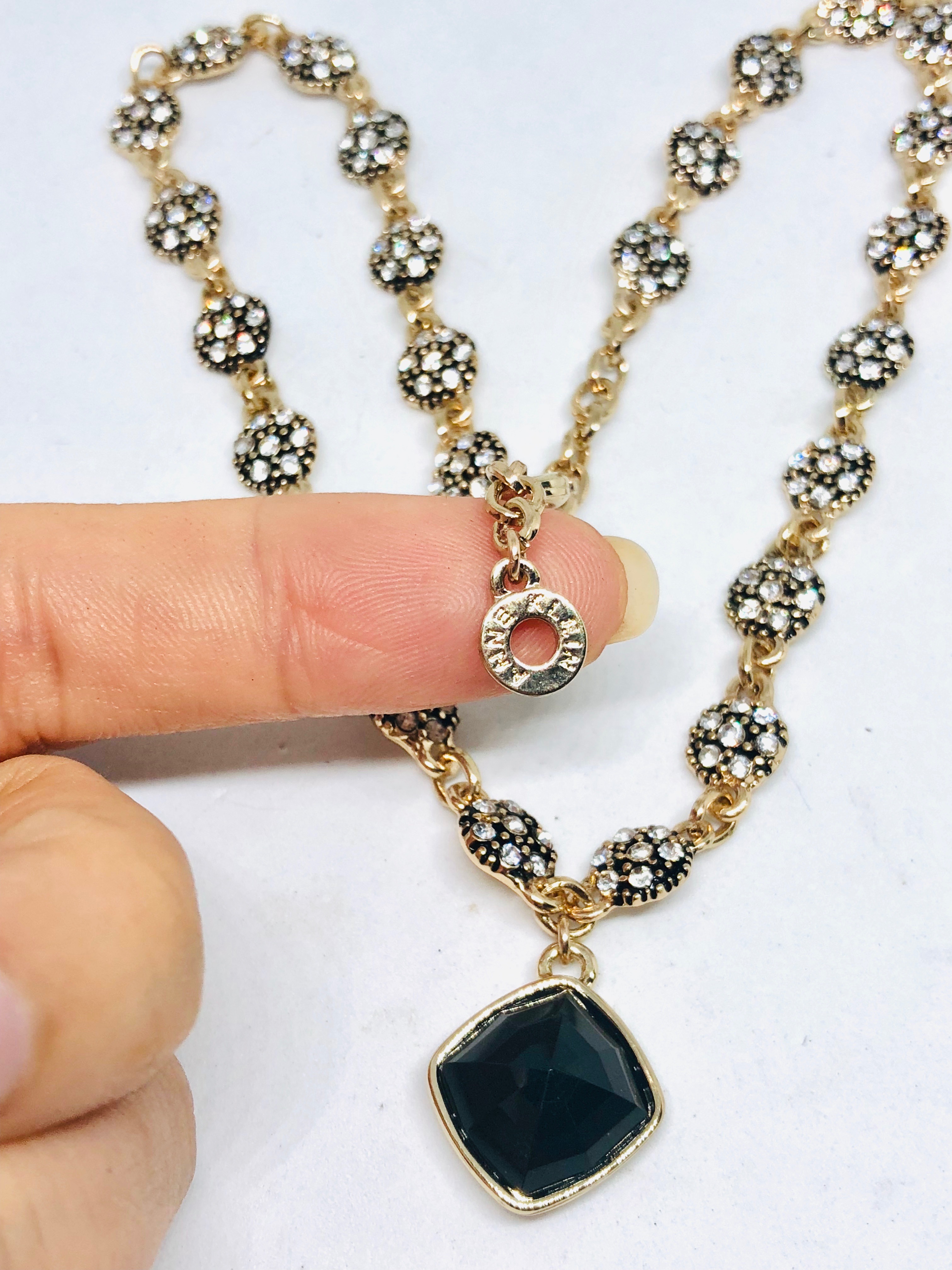 Anne Klein Classic Crystal And Stone Pandent Necklace