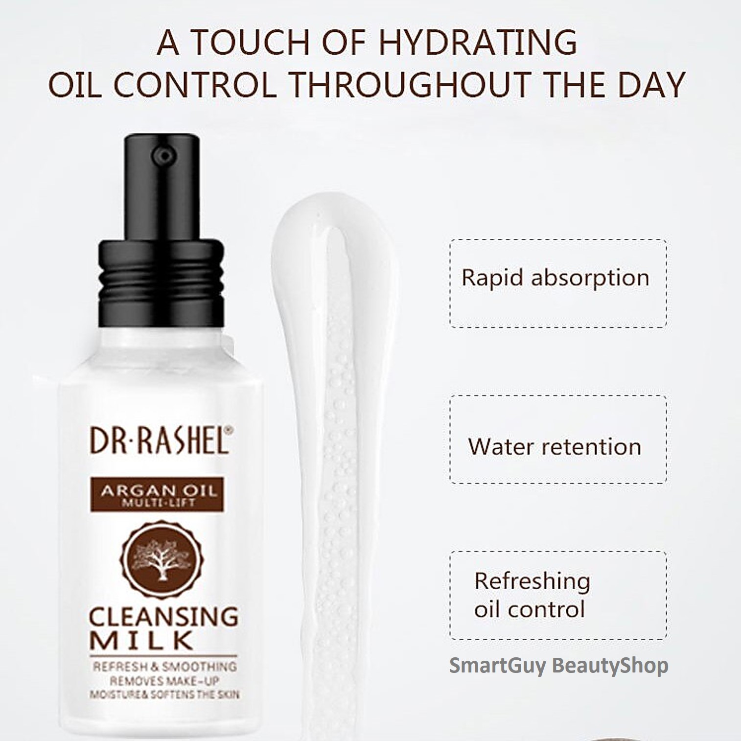 คลีนซิ่งสูตรน้ำนมผสมอาร์แกนออยทำความสะอาดล้ำลึกพร้อมการบำรุงผิวหน้าเรียบเนียนใส DR.RASHEL Argan Oil Multi Lift Cleansing Milk 60g.