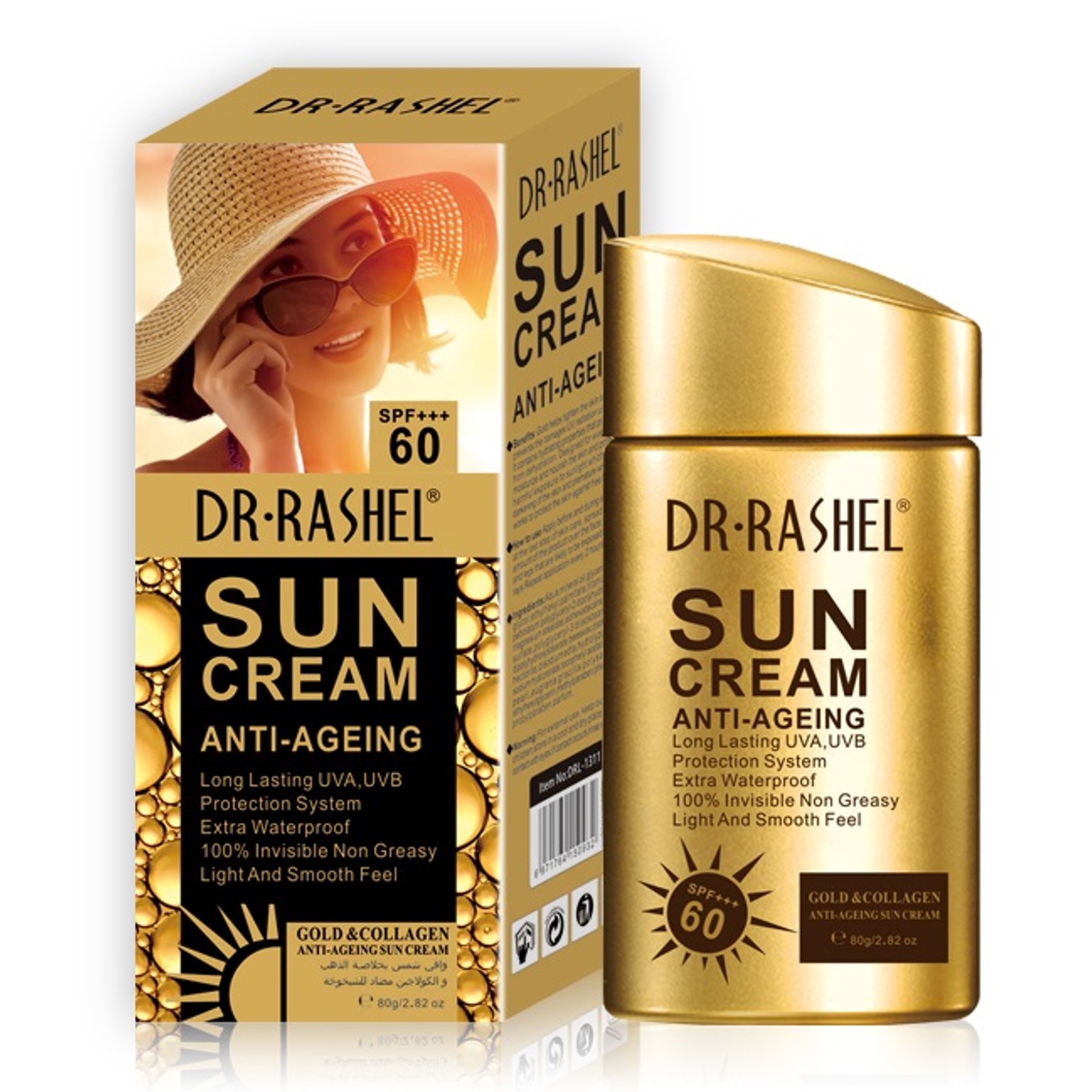 Dr.Rashel Sun Cream Anti Ageing SPF+++60 80g ผลิตภัณฑ์ปกป้องผิวหน้าจากแสงแดดสูตรพิเศษช่วยลดริ้วรอยผิวหน้าแลดูอ่อนกว่าวัย