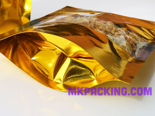 ถุงฟอยด์ทองวาว หน้าต่างใส ซิปล็อค ตั้งได้