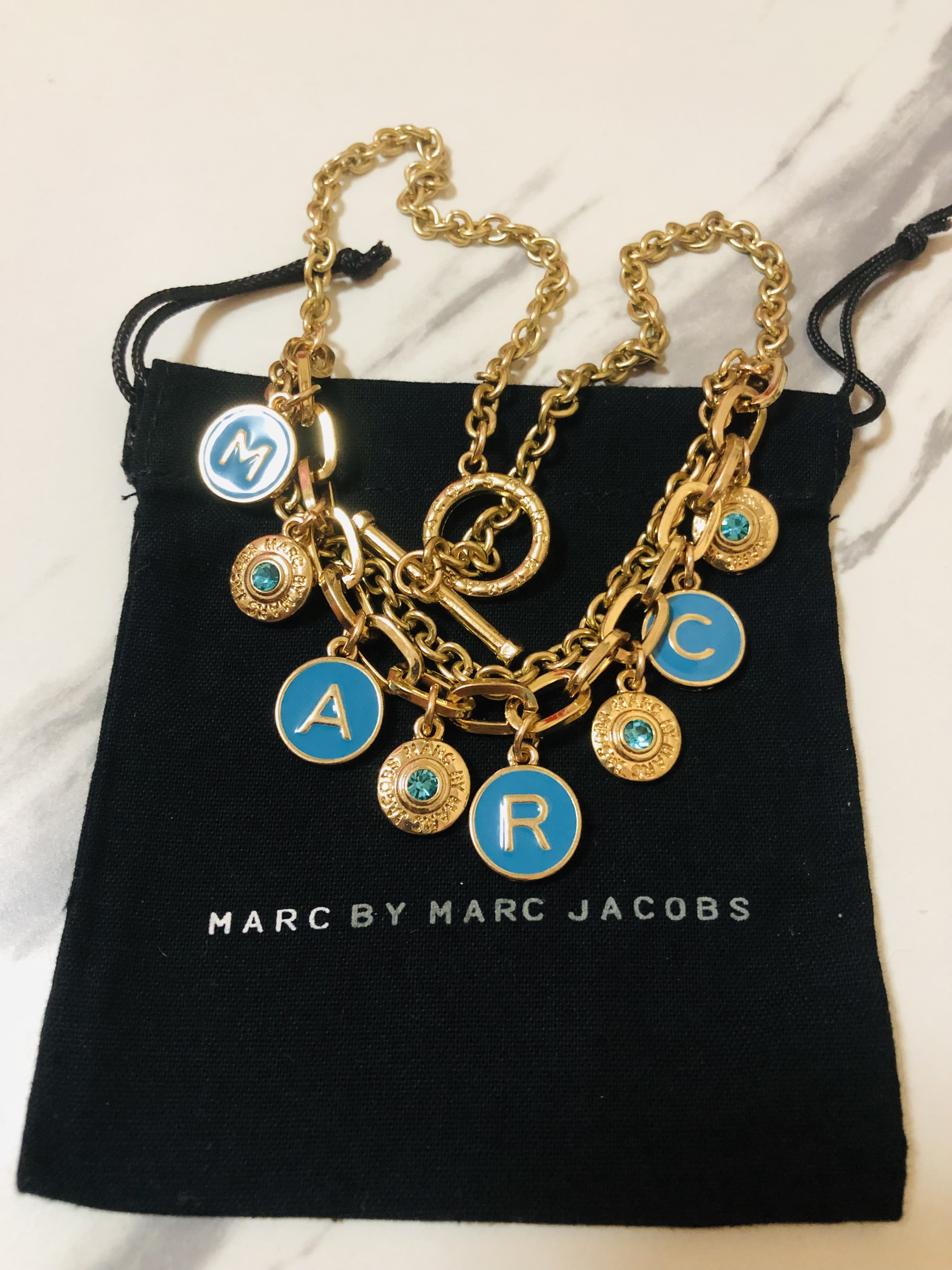 Marc Jacobs Classic Multi Charm Necklace - Blue Gold