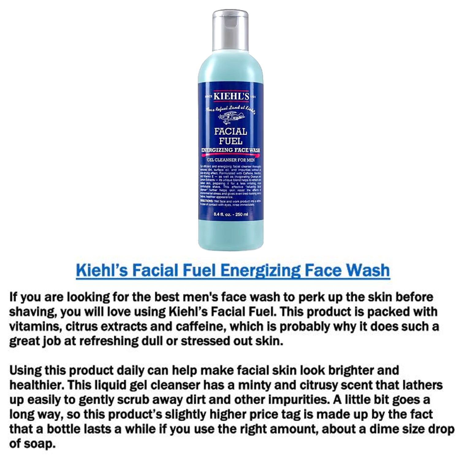 KIEHL’S Facial Fuel Energizing Face Wash 250ml ผลิตภัณฑ์ทำความสะอาดผิวหน้าประสิทธิภาพสูง
