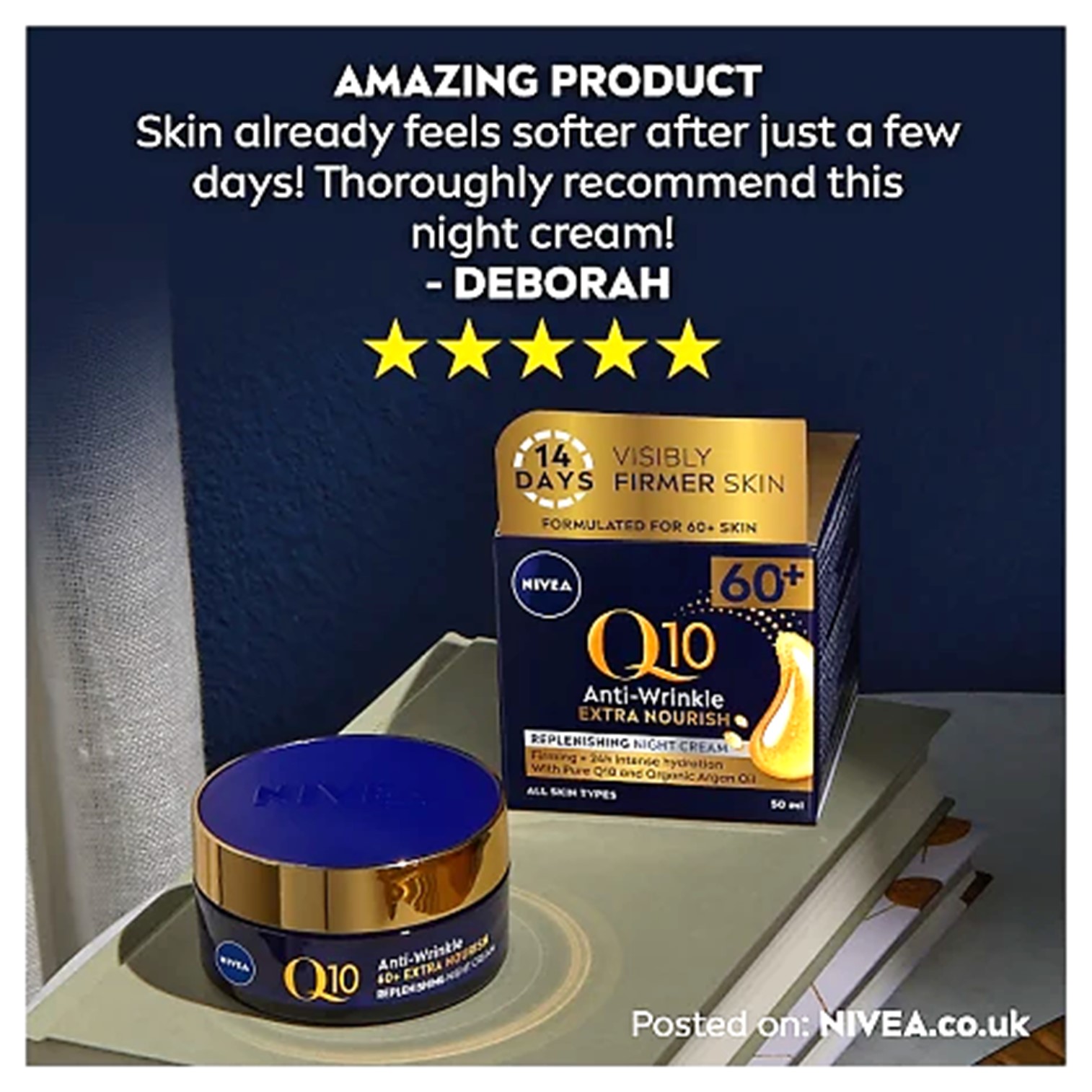 Nivea Q10 ANTI-WRINKLE 60+ REPLENISHING NIGHT CREAM MOISTURISER 50ml ผลิตภัณฑ์บำรุงผิวหน้าตอนกลางคืนสูตรพิเศษสินค้านำเข้าจากออสเตรเลียพร้อมส่ง