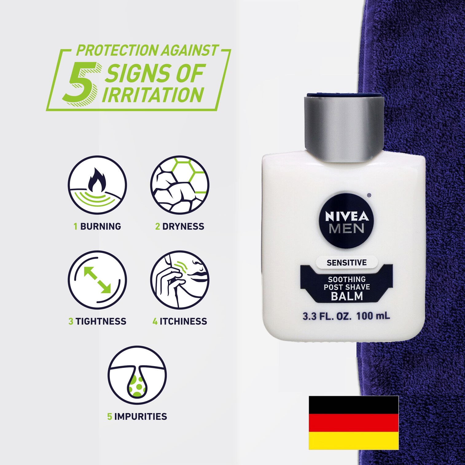 Nivea Men Sensitive Soothing Post Shave Balm 100ml ผลิตภัณฑ์บำรุงผิวหลังการโกนหนวดสูตรอ่อนโยนพิเศษสำหรับผิวแพ้ง่าย