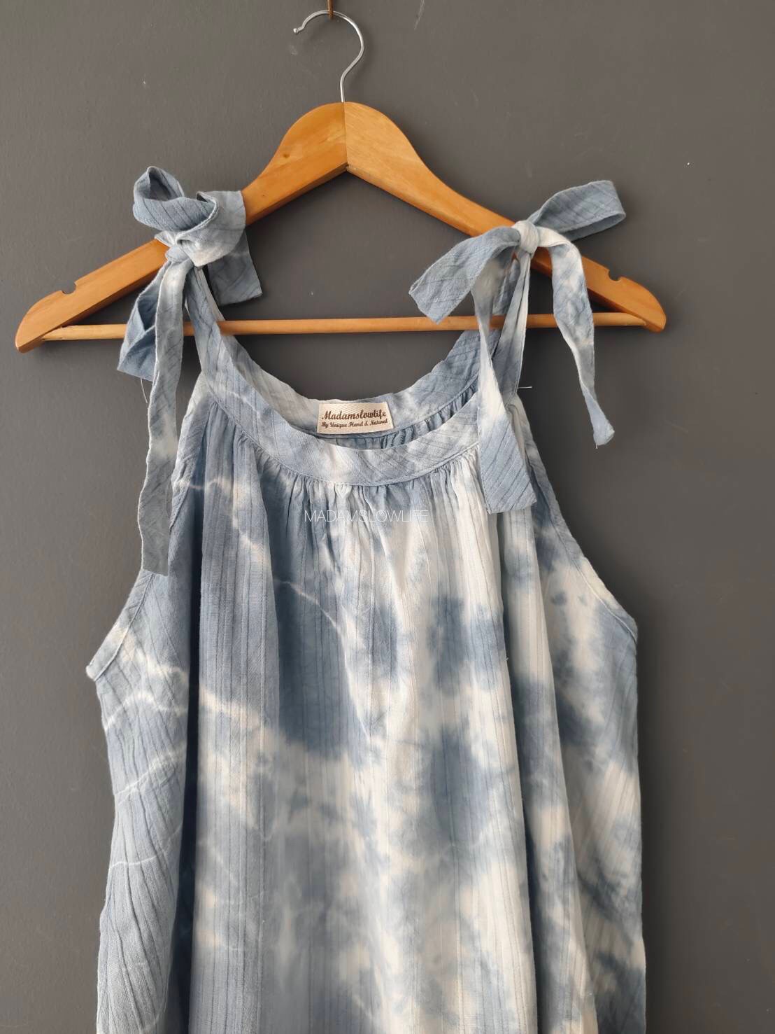 ชุดเดรสผู้ใหญ่นางฟ้ามัดย้อมสีฟ้าเทา Size: F
