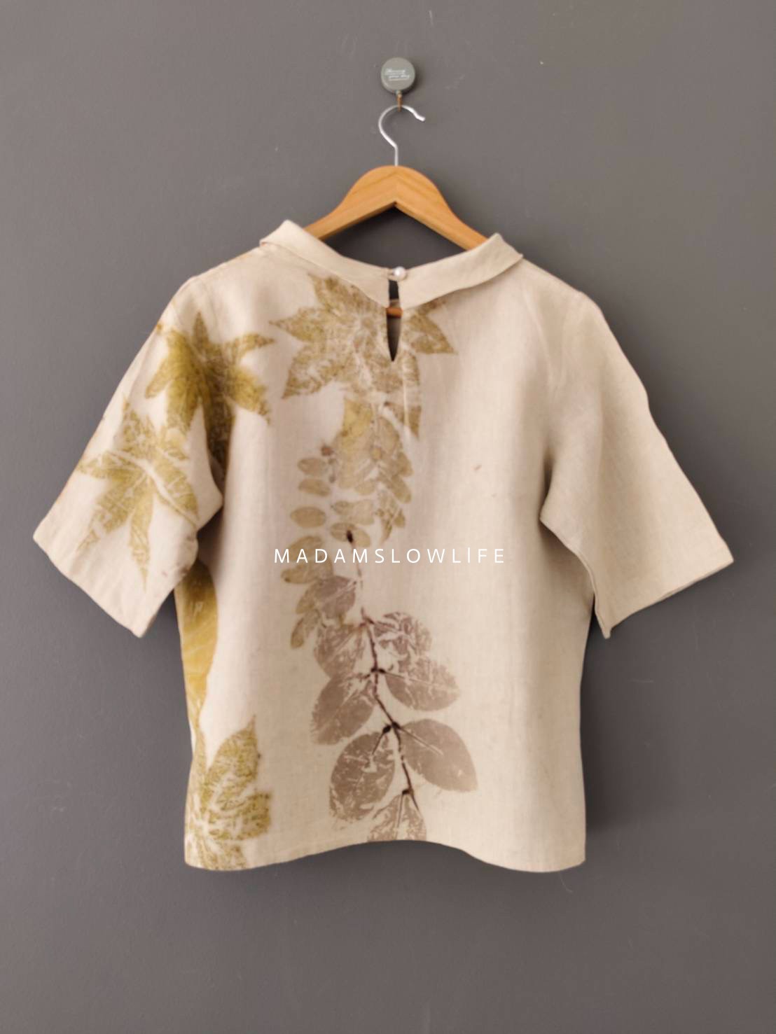 เสื้อผ้าลินินแท้ ลวดลายพิมพ์ลายแบบ eco-print อก 40 นิ้ว ยาว 22 นิ้ว