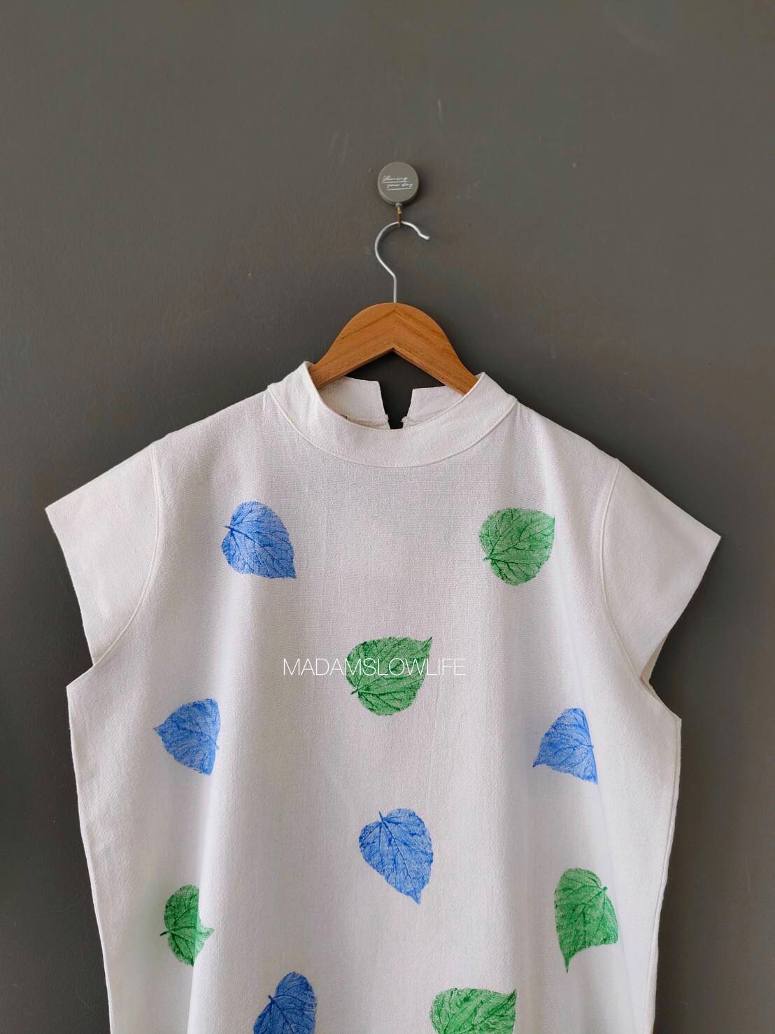 เสื้อผู้หญิง Size F อก 38-42 นิ้ว ยาว 22 นิ้ว พิมพ์ใบไม้ด้วยสีปลอดสารพิษ