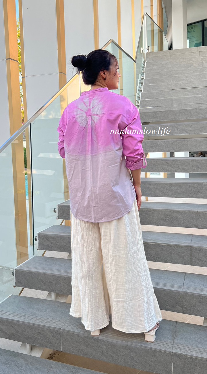 เสื้อเชิ้ต คอจีนแขนยาว แขนพับได้ เนื้อผ้าคอตตอน ซาทีน Cotton Satin ใส่สบาย