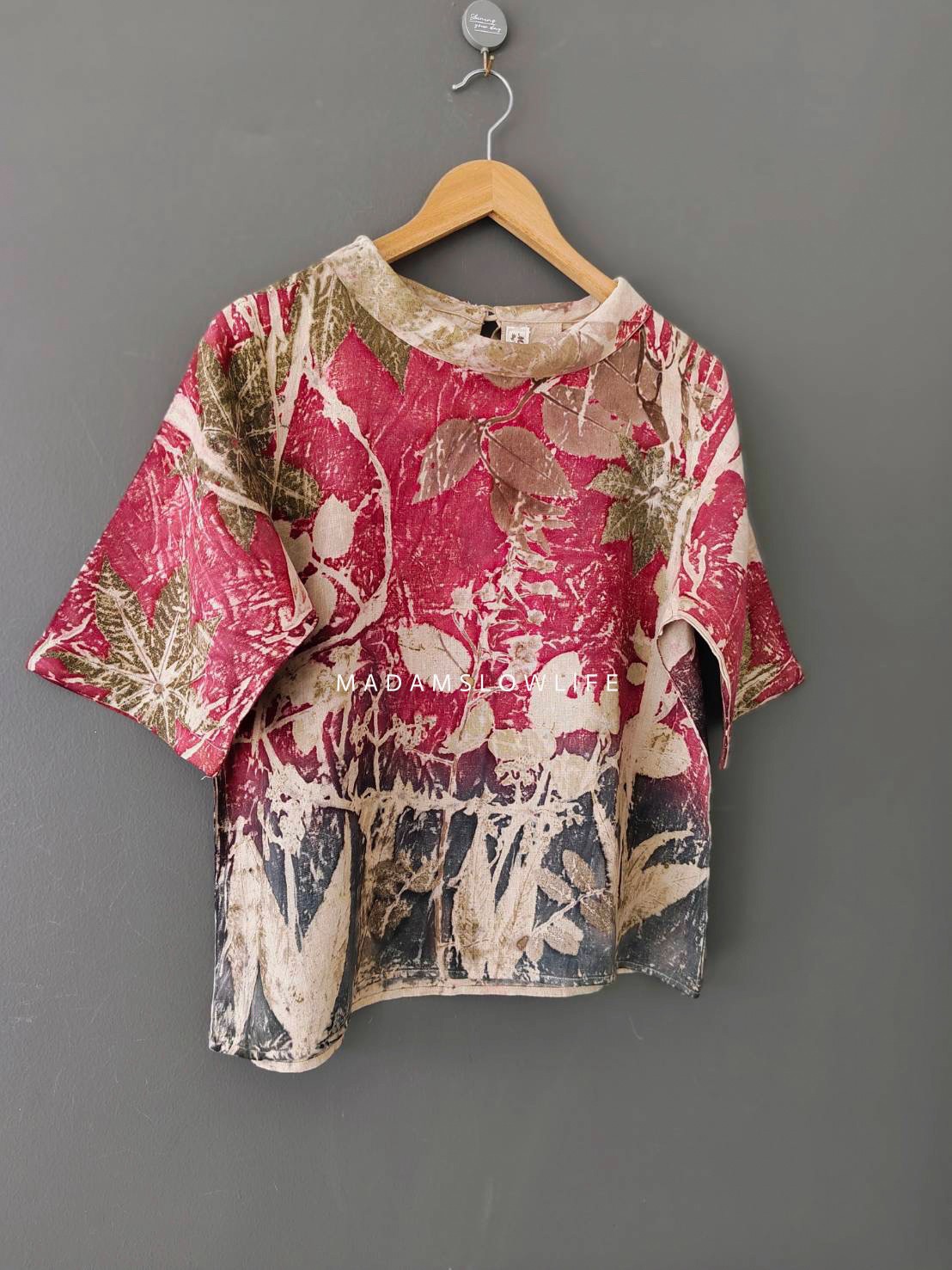 เสื้อผ้าลินินแท้ ลวดลายพิมพ์ลายแบบ eco-print อก 40 นิ้ว ยาว 22 นิ้ว