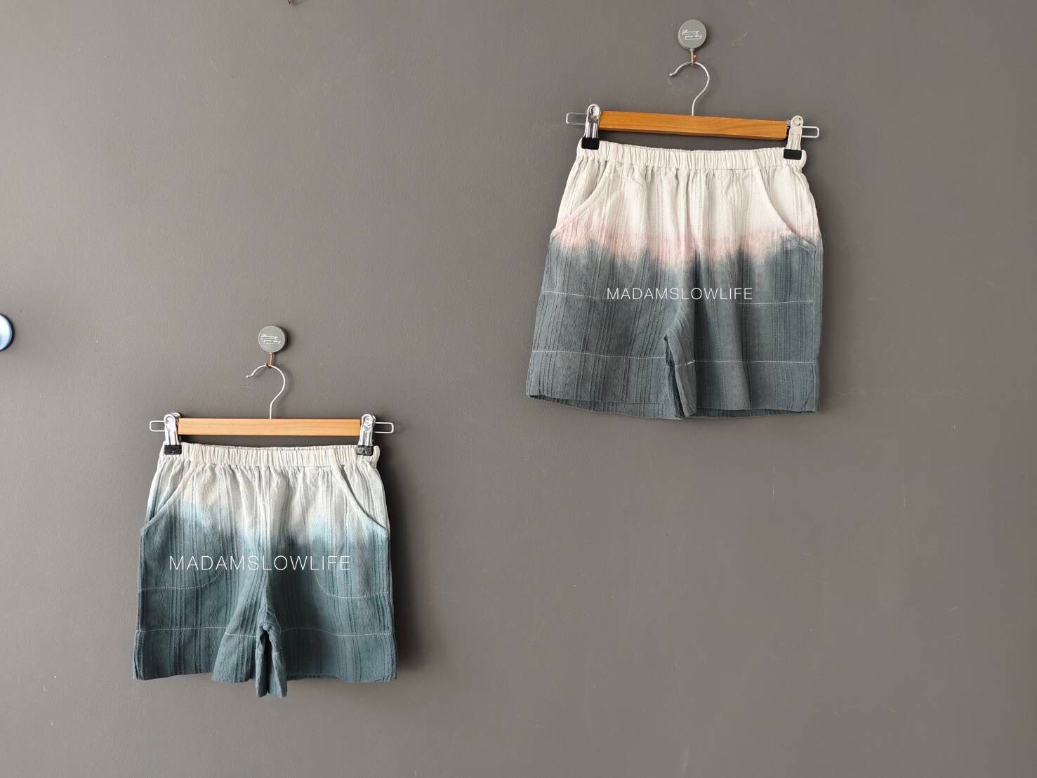 กางเกงขาสั้นเด็ก 90 100 110 120 130 140 มัดย้อมสีดำปลอดสารพิษ