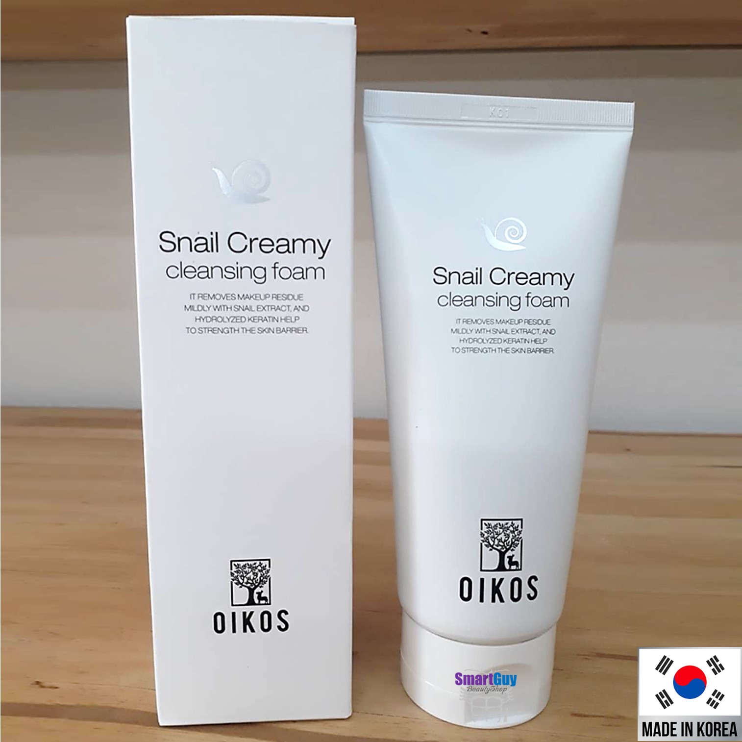 คลีนซิ่งโฟมทำความสะอาดล้ำลึกจากเกาหลีพร้อมการบำรุงผิวหน้ากระจ่างใสสูตรเมือกหอยทากสายพันธุ์ที่ดีที่สุดสูตรเข้มข้น OIKOS Snail Creamy Cleansing Foam 150ml.