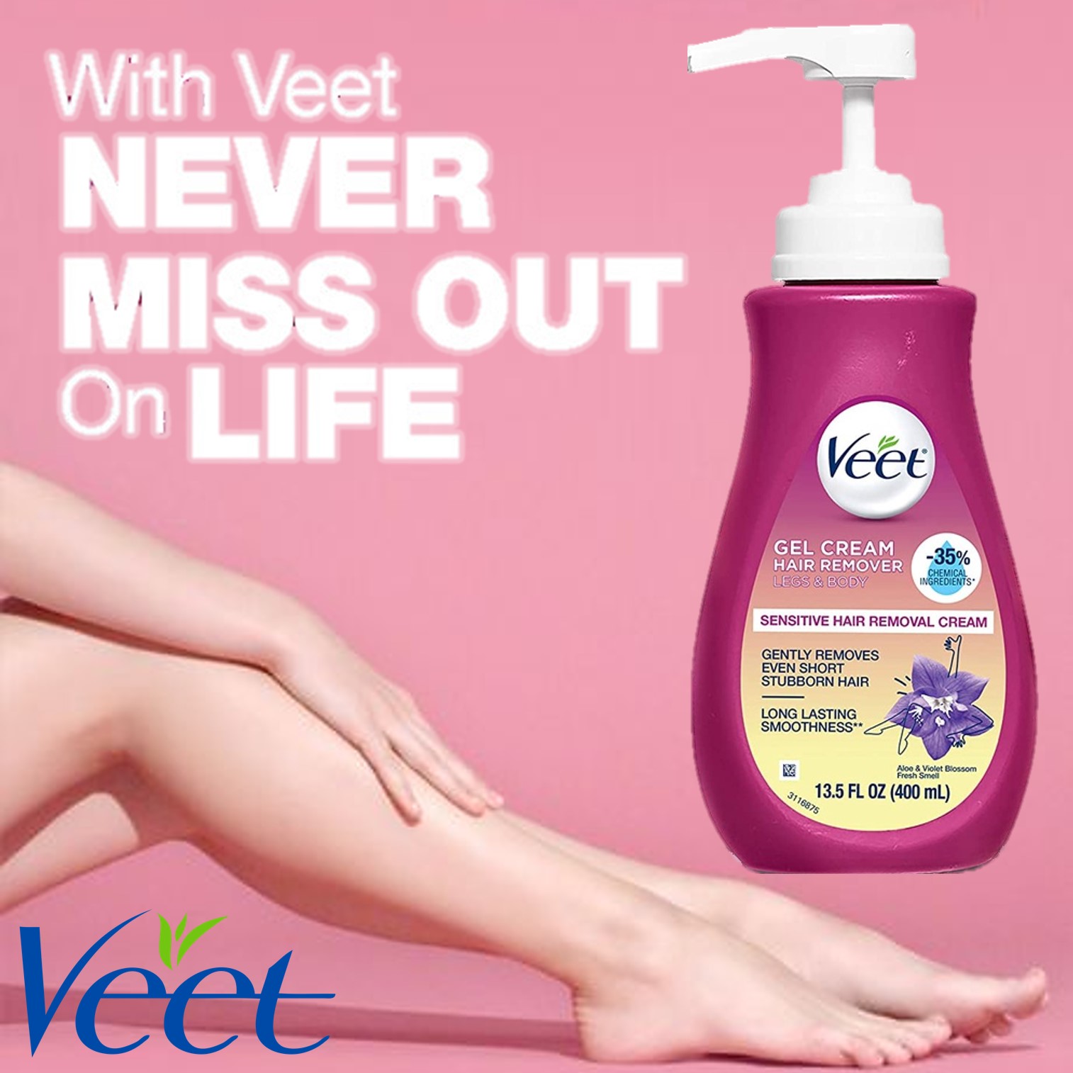 VEET GEL CREAM HAIR REMOVER LEGS&BODY SENSITIVE HAIR REMOVAL CREAM 400ml เจลกำจัดขนบริเวณร่างกายสูตรอ่อนโยนสำหรับผิวบอบบางแพ้ง่ายสินค้านำเข้าจากออสเตรเลีย