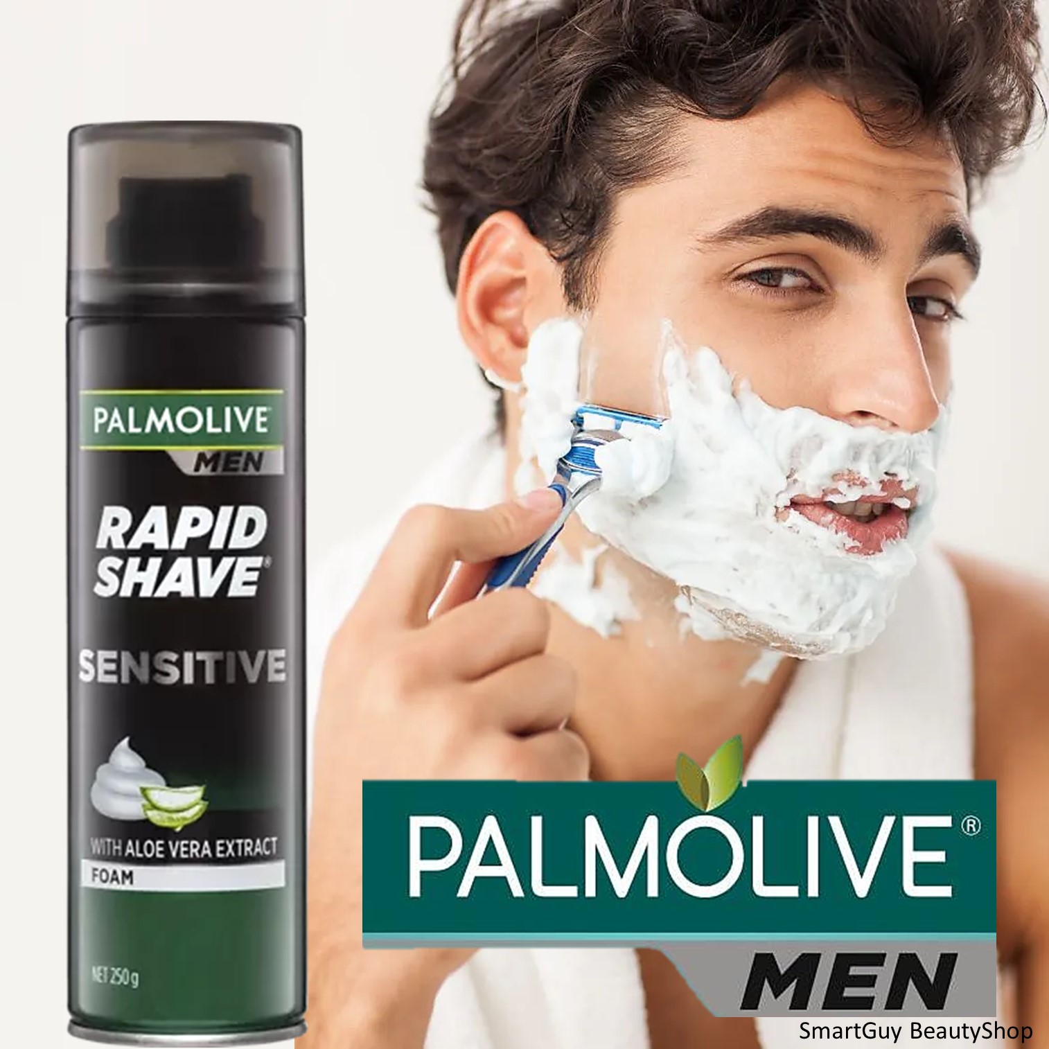 Palmolive Men Shave Foam Sensitive With Aloe Vera 250g โฟมโกนหนวดสูตรอ่อนโยนกับผิวด้วยส่วนผสมว่านหางจรเข้สินค้านำเข้าจากออสเตรเลียพร้อมส่ง