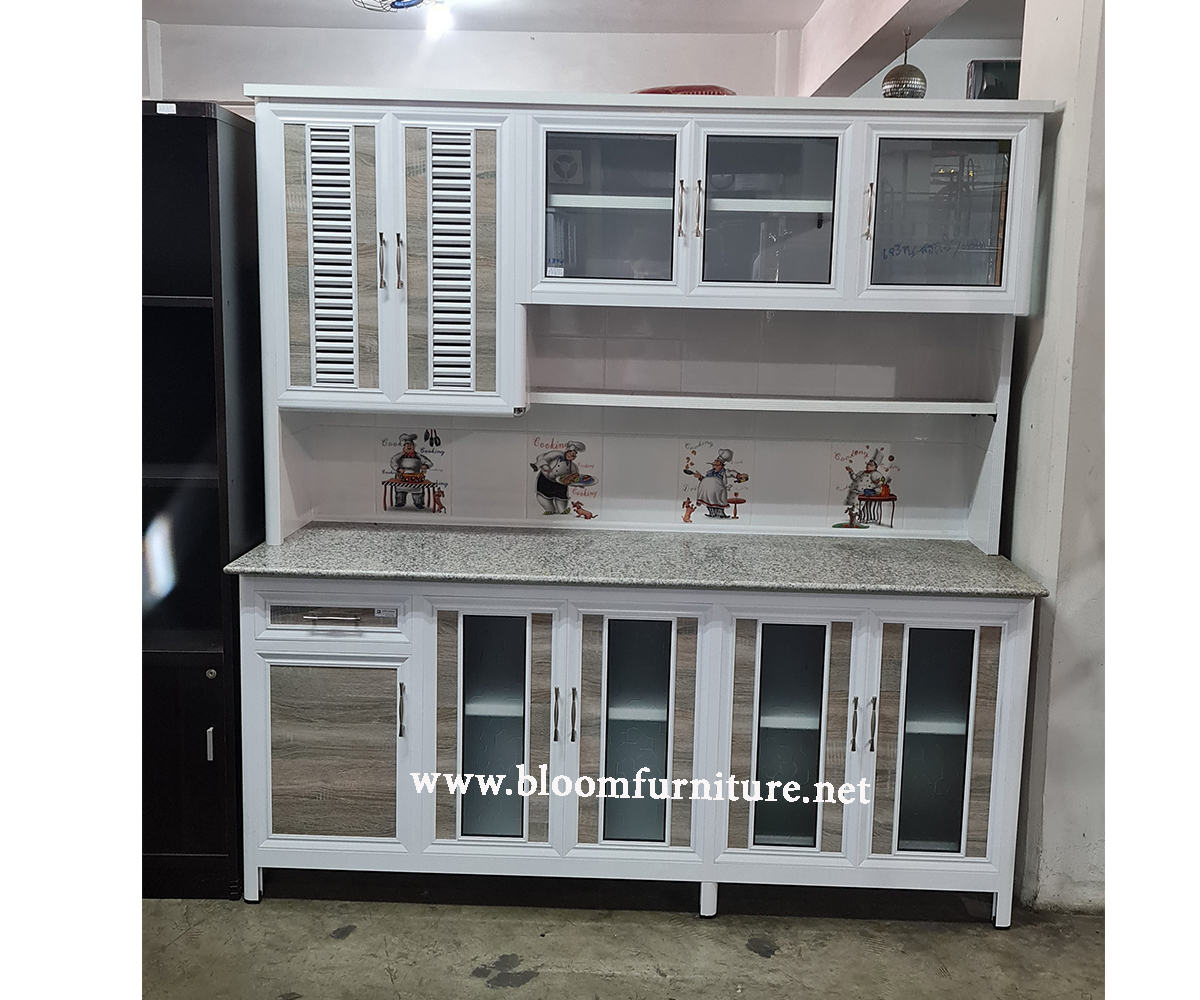 ตู้เคาน์เตอร์ครัวหินแกรนิต โครงอลูมิเนียมเก็บภาชนะ ขนาด 183x59.5x188 ซม.