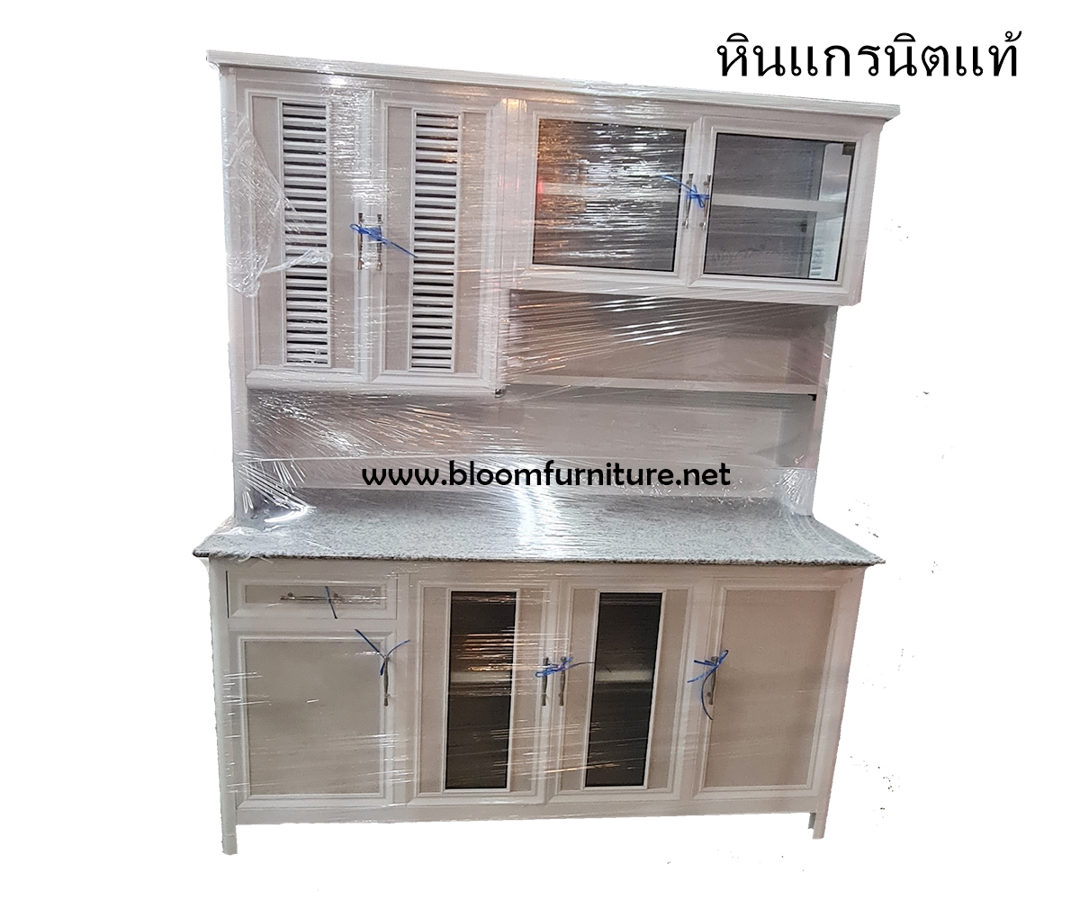 ตู้เคาน์เตอร์ครัวหินแกรนิต โครงอลูมิเนียมเก็บภาชนะ ขนาด 153x59.5x188 ซม.