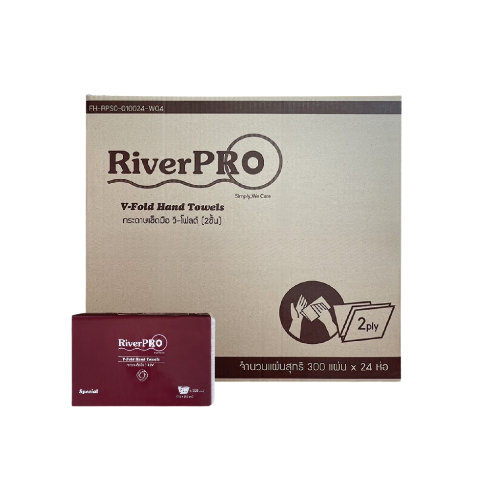 กระดาษเช็ดมือ RiverPro V-Fold หนา 2ชั้น (300แผ่นx24แพ็ค)