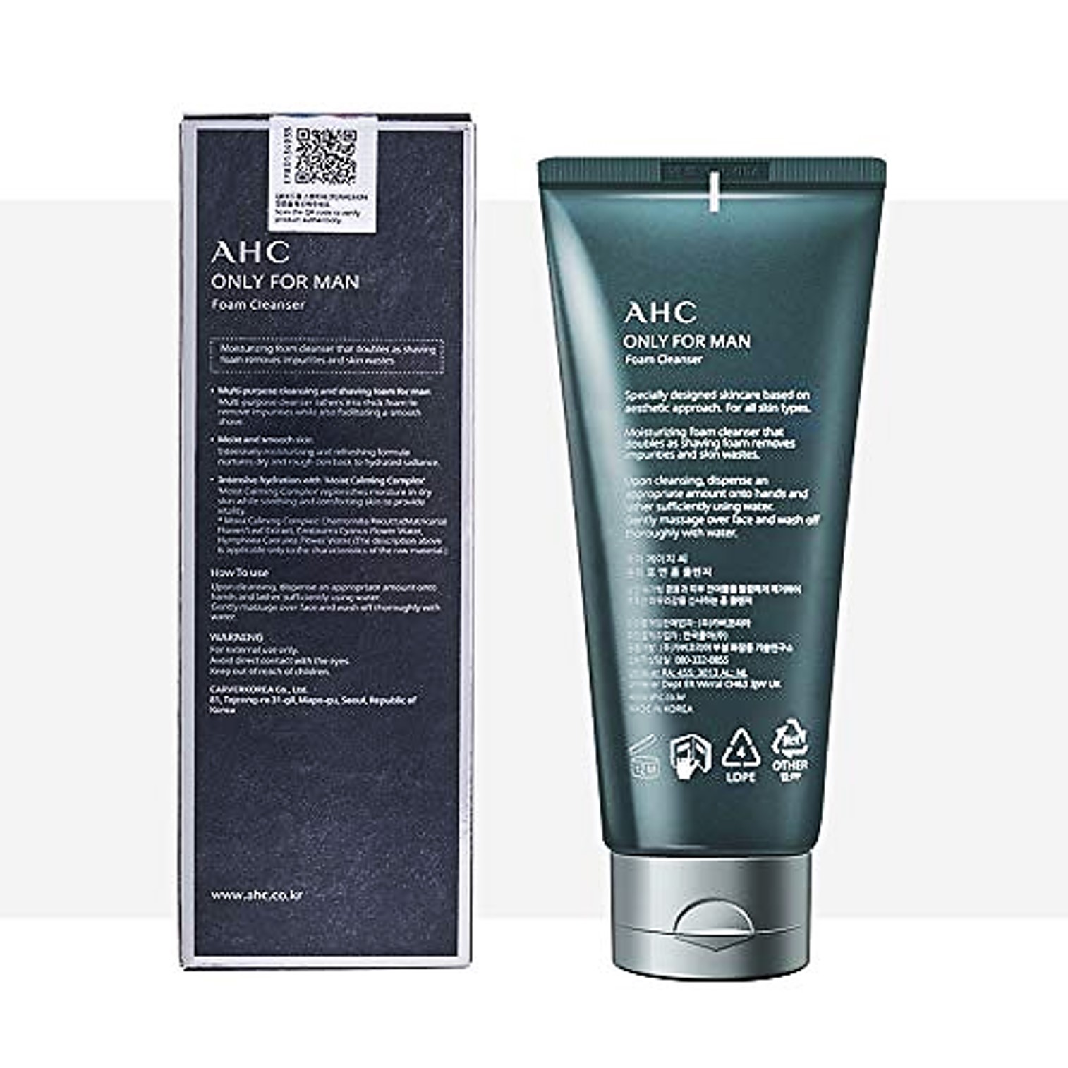 AHC HOMME Only For Man Foam Cleanser 180ml ผลิตภัณฑ์ทำความสะอาดผิวหน้าสูตรพรีเมี่ยมสำหรับผิวหน้าผู้ชายจากเกาหลี