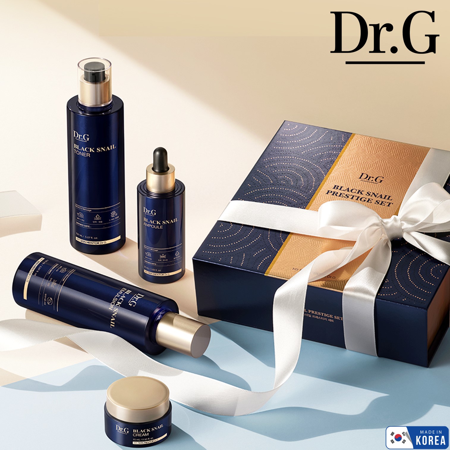 Dr.G Black Snail Prestige Toner+Emulsion+Ampoule+Cream Set ชุดผลิตภัณฑ์ดูแลผิวหน้าสูตรพรีเมี่ยมจากสารสกัดเมือกหอยทากเกาหลีของแท้พร้อมส่ง