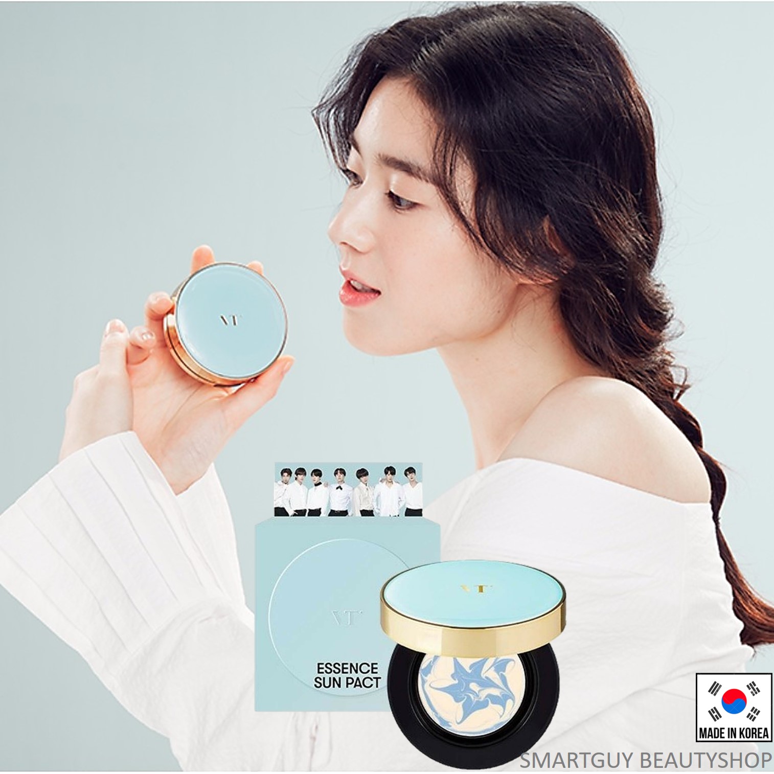 VT X BTS Bangtan Boys Essence Sun Pact 11g ผลิตภัณฑ์ปกป้องผิวหน้าจากแสงแดดพร้อมช่วยเพิ่มความชุ่มชื้นและบำรุงผิวหน้าไปพร้อมกันในขั้นตอนเดียว สินค้านำเข้าจากเกาหลี