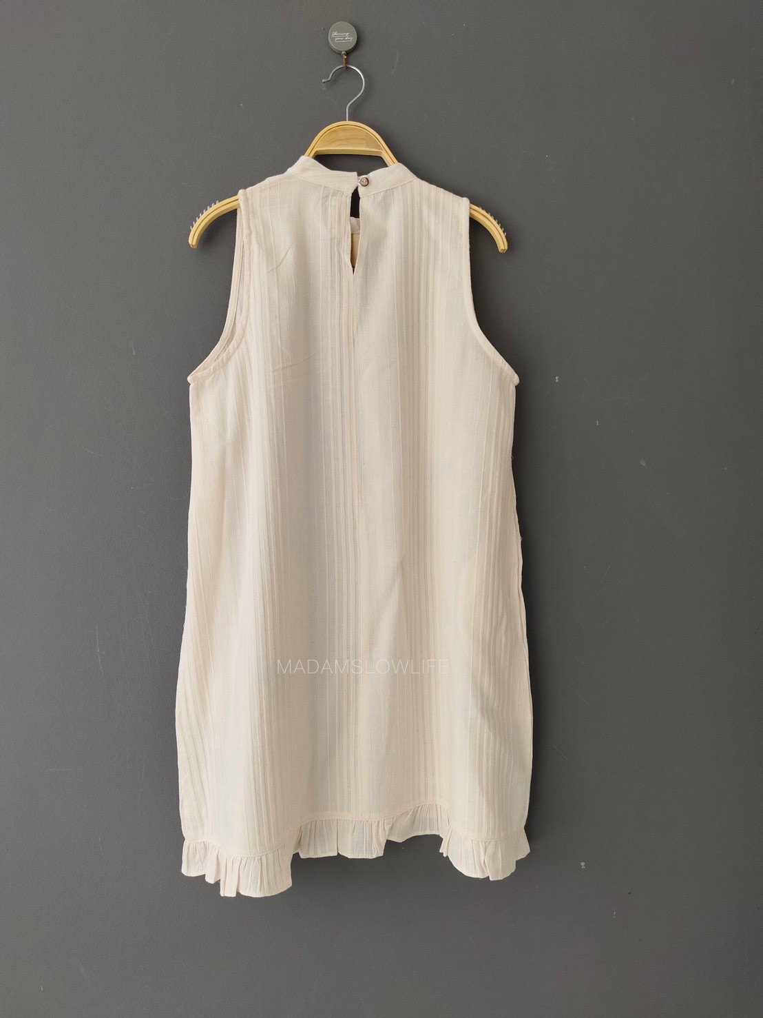 เดรสคอตั้งระบายชาย Size: F พิมพ์ลายใบไม้แมทสีชมพูฟ้าลุคน่ารัก