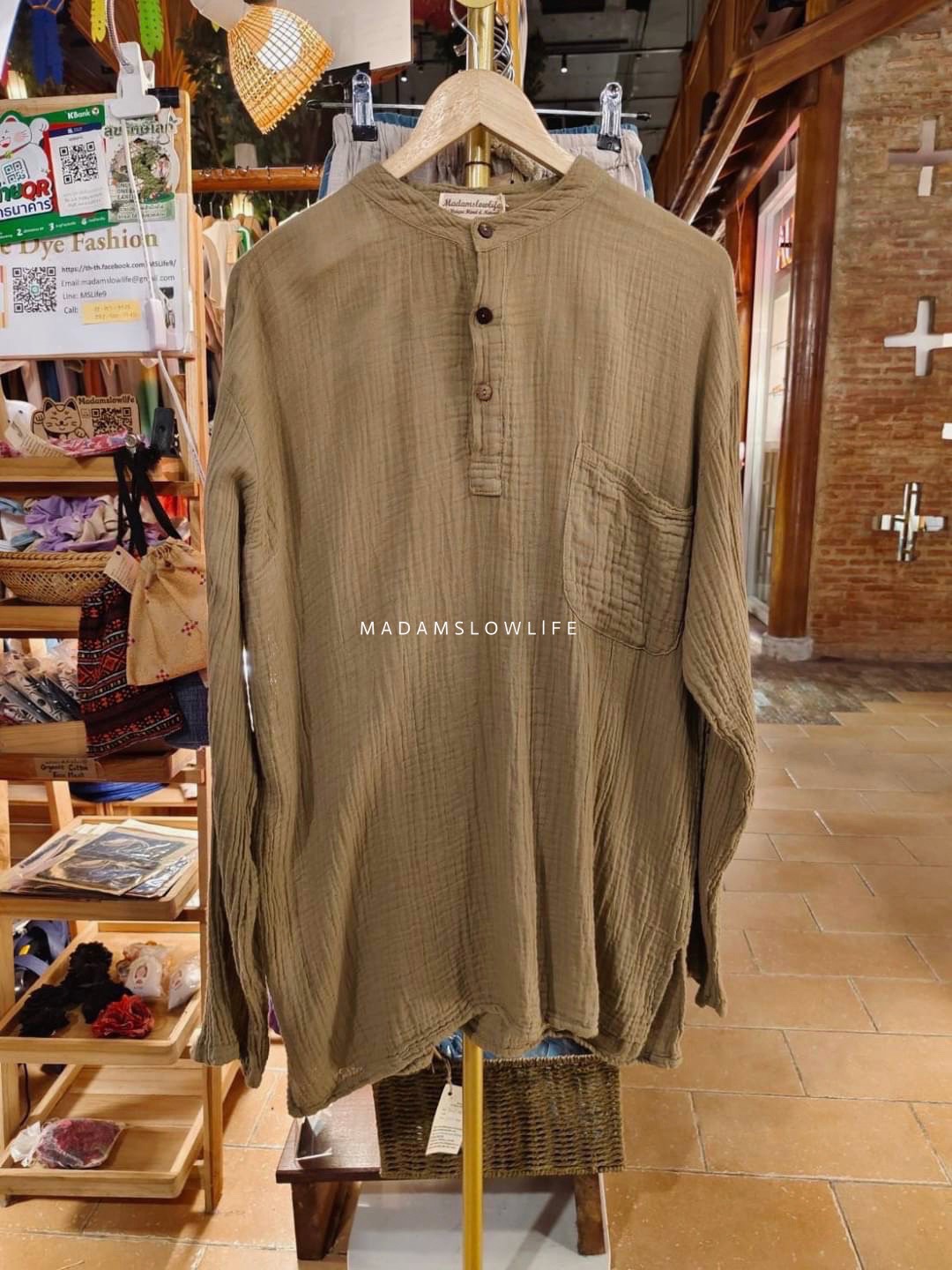 เสื้อแขนยาวคอจีน Size F เนื้อผ้าคอตตอนสาลูพรีเมียม มี 4 สี