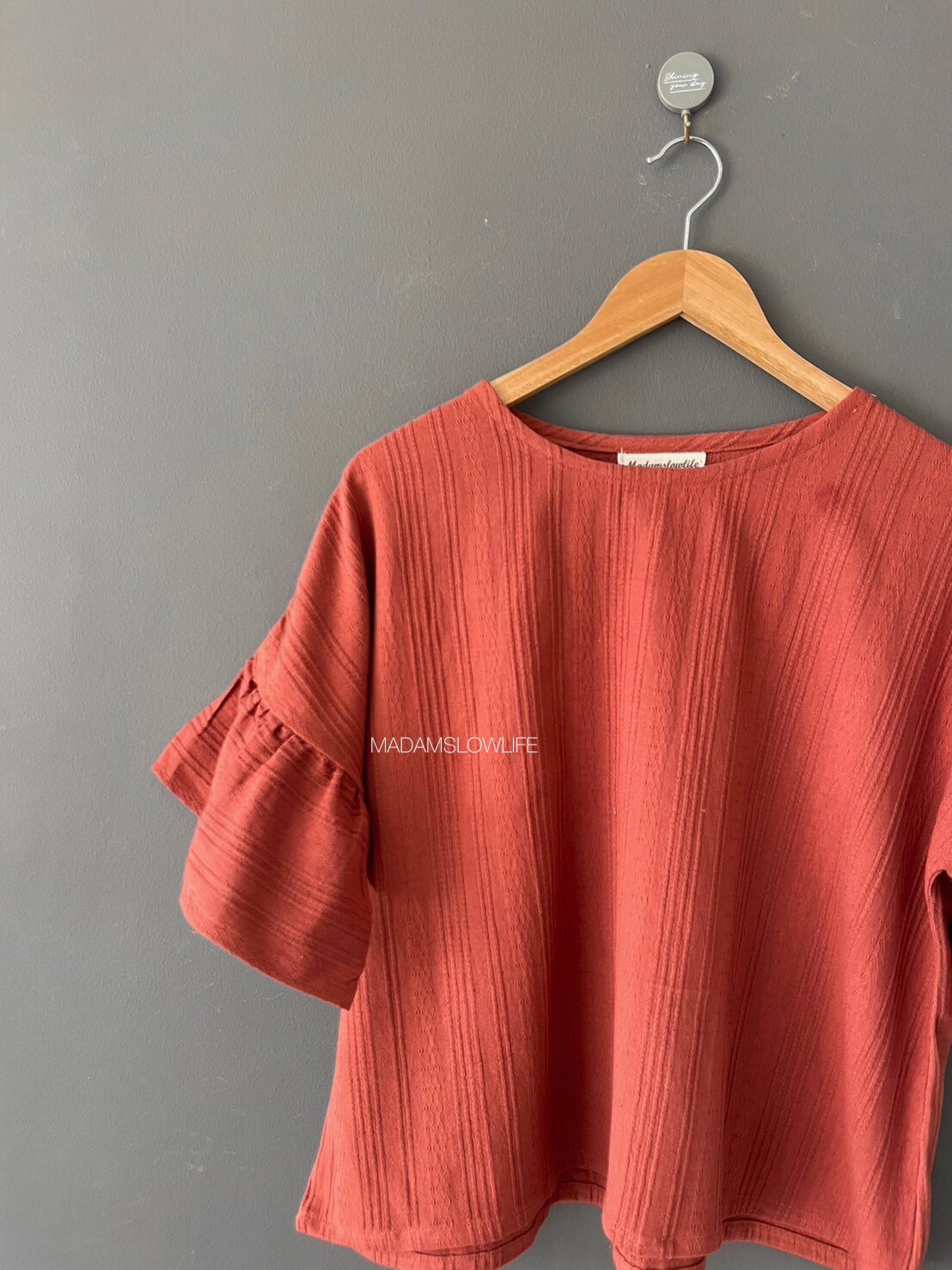 เสื้อผู้หญิงผ้าคอตตอนมีเทกเจอร์พรีเมียม สีส้มอิฐ