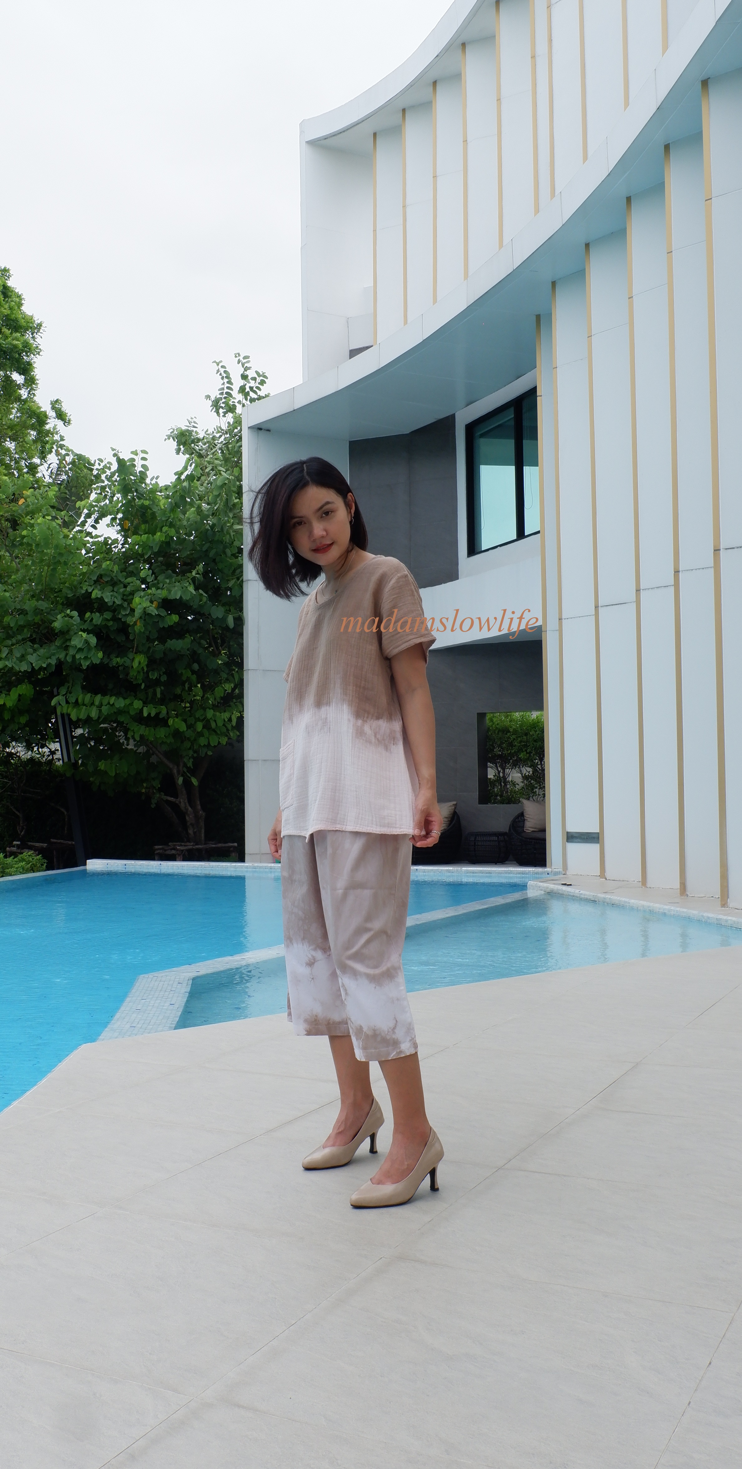 กางเกง5ส่วน และเสื้อผู้หญิง มัดย้อมสีปลอดสารพิษ ฟรีไซต์