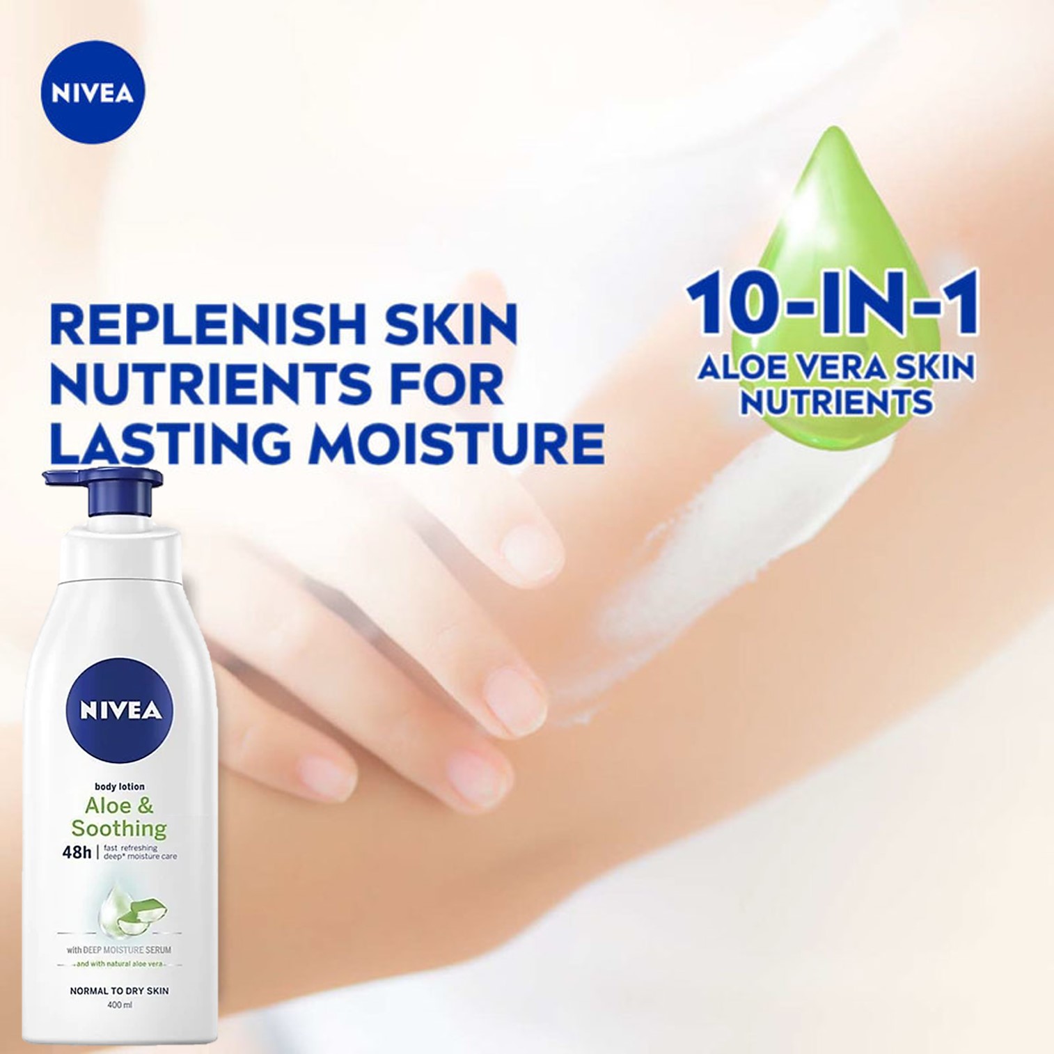 NIVEA Body Lotion Aloe&Soothing For Normal To Dry Skin 400mL โลชั่นเพิ่มความชุ่มชื้นบำรุงผิวกายสูตรพิเศษจากส่วนผสมว่านหางจรเข้สินค้านำเข้าจากออสเตรเลีย