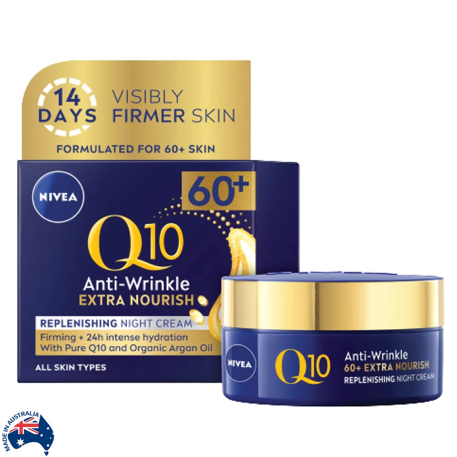 Nivea Q10 ANTI-WRINKLE 60+ REPLENISHING NIGHT CREAM MOISTURISER 50ml ผลิตภัณฑ์บำรุงผิวหน้าตอนกลางคืนสูตรพิเศษสินค้านำเข้าจากออสเตรเลียพร้อมส่ง