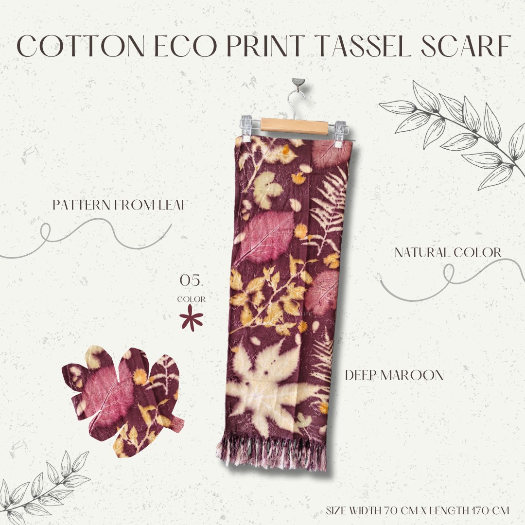 ผ้าพันคอ cotton Eco print Size : กว้าง 70 cm × ความยาว 170 cm มี 6 โทนสี