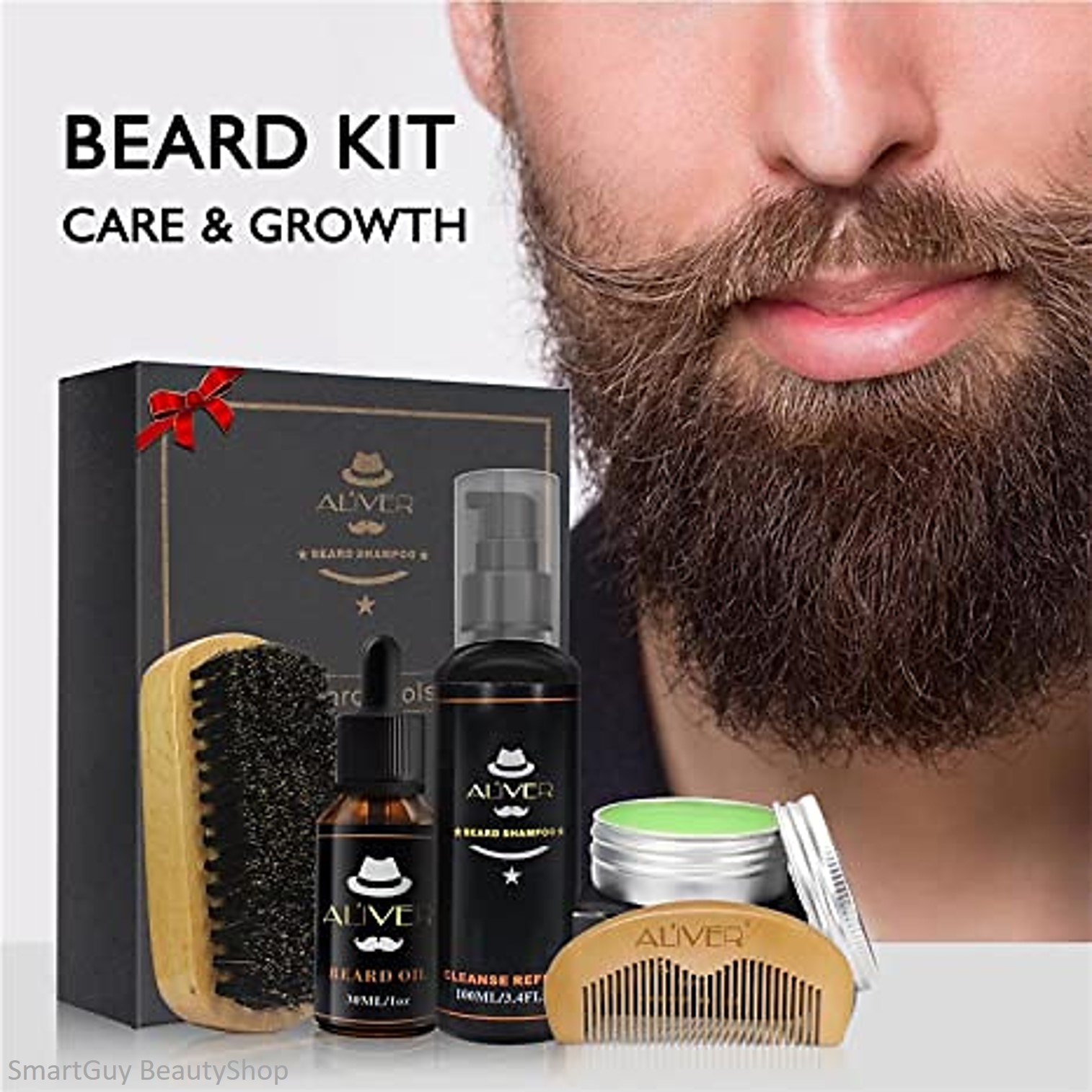 ALIVER Beard Care Kit Grooming Set ชุดผลิตภัณฑ์บำรุงและตกแต่งหนวดเคราครบเซ็ตหล่อเข้มดูดี