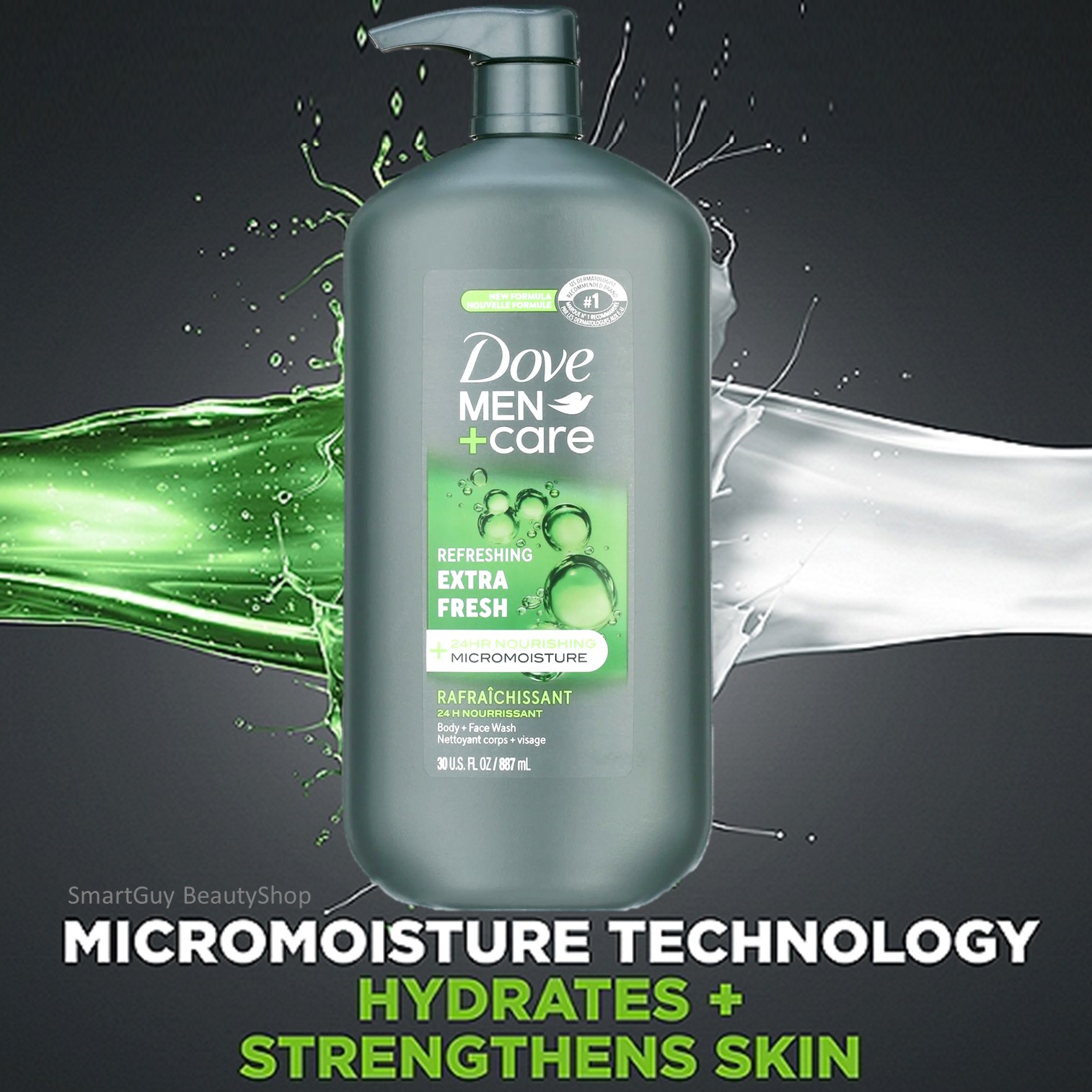 DOVE Men+Care Refreshing Extra Fresh Body+Face Wash 887ML ผลิตภัณฑ์ทำความสะอาดผิวกายและผิวหน้าผู้ชายสูตรเพิ่มความสดชื่นให้ผิวสินค้านำเข้าจากออสเตรเลีย